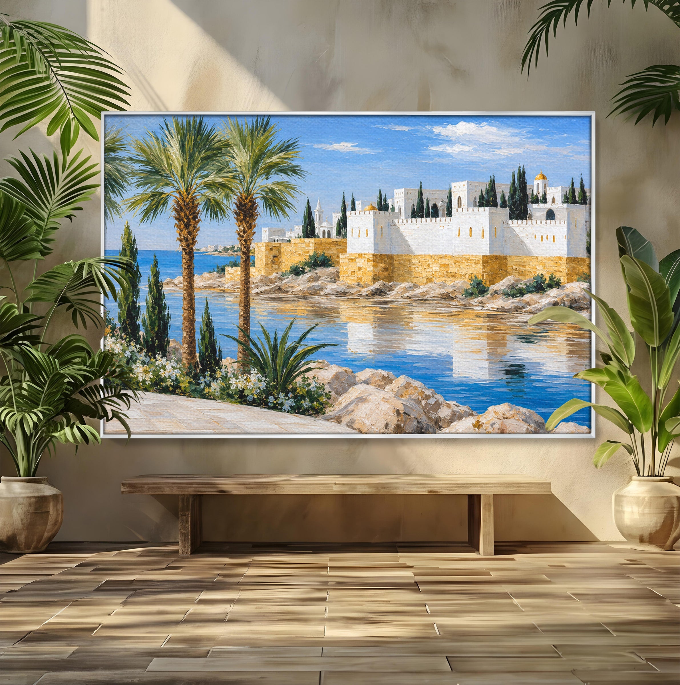 Tablou Canvas Premium LuxCanva® A1677, Castel Mediteranean, Castel, Peisaj, Mare, Mediterran, Living, Culori Vibrante