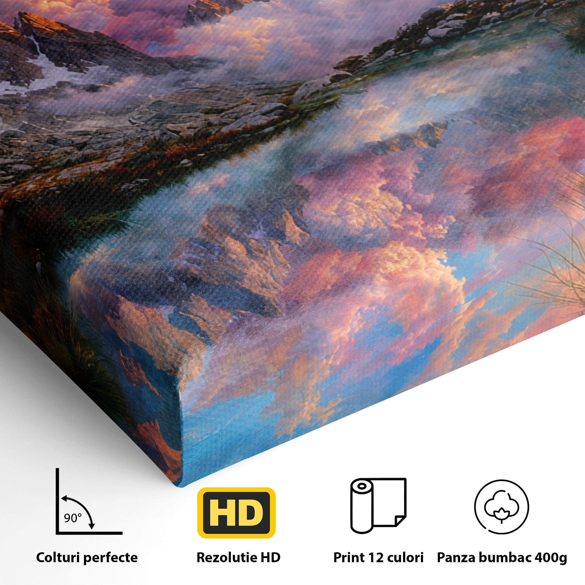 Tablou Canvas Premium LuxCanva® A1678, Reflexii Montane, Munti, Lac, Apus, Natura, Peisaj, Living, Culori Vibrante