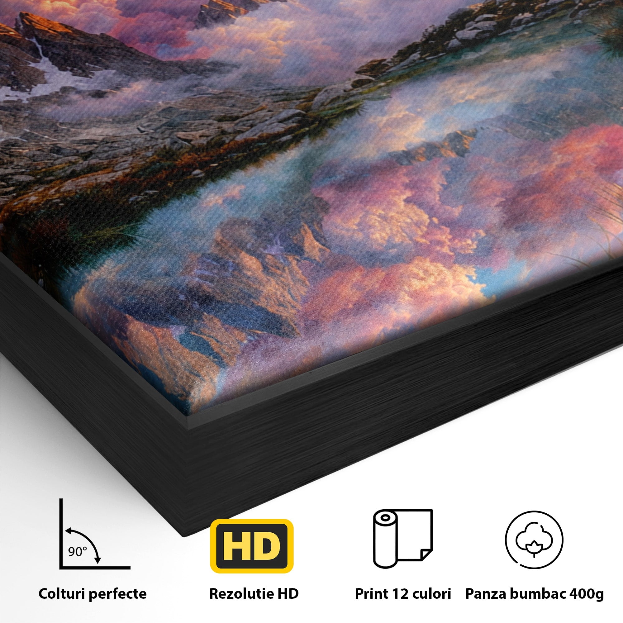 Tablou Canvas Premium LuxCanva® A1678, Reflexii Montane, Munti, Lac, Apus, Natura, Peisaj, Living, Culori Vibrante