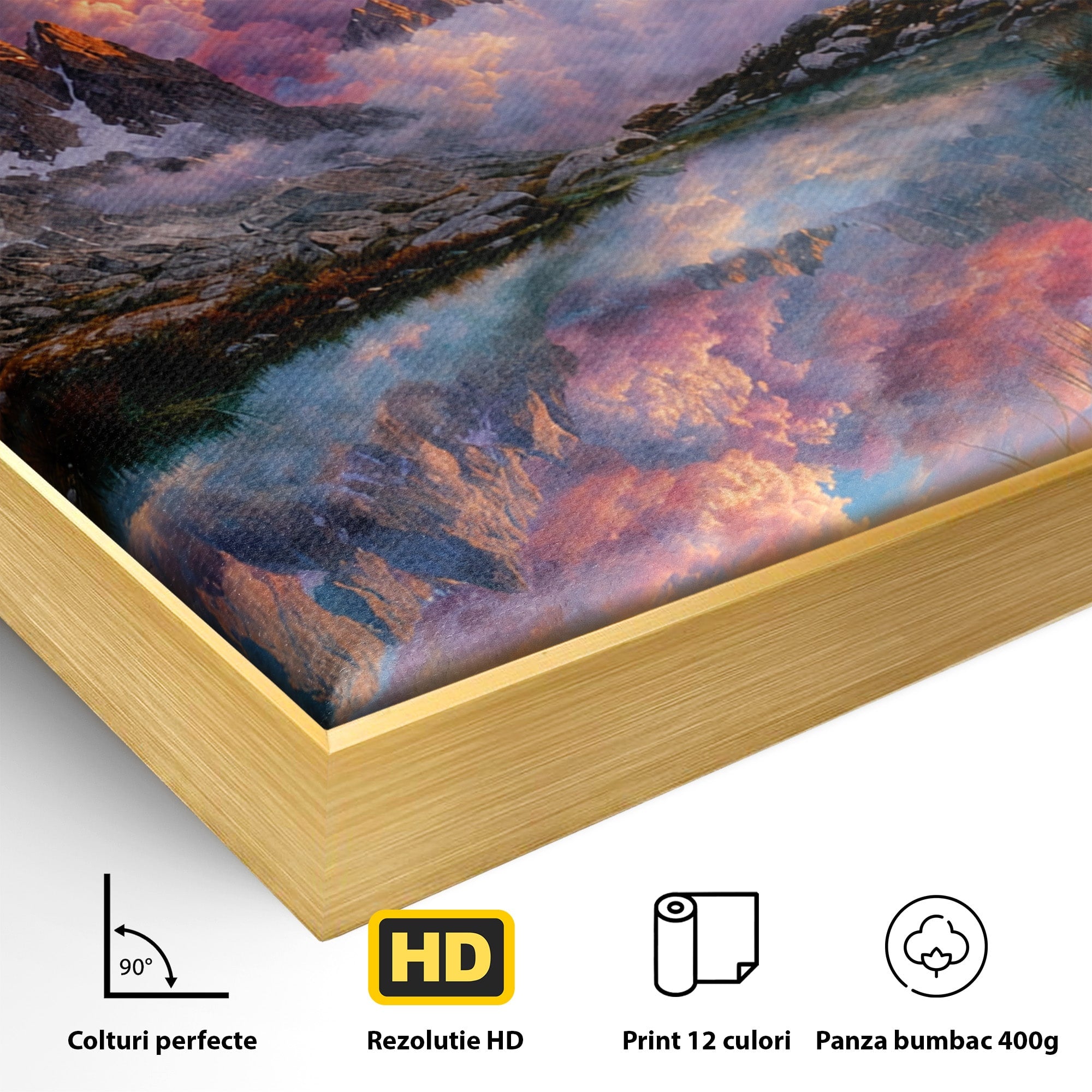 Tablou Canvas Premium LuxCanva® A1678, Reflexii Montane, Munti, Lac, Apus, Natura, Peisaj, Living, Culori Vibrante