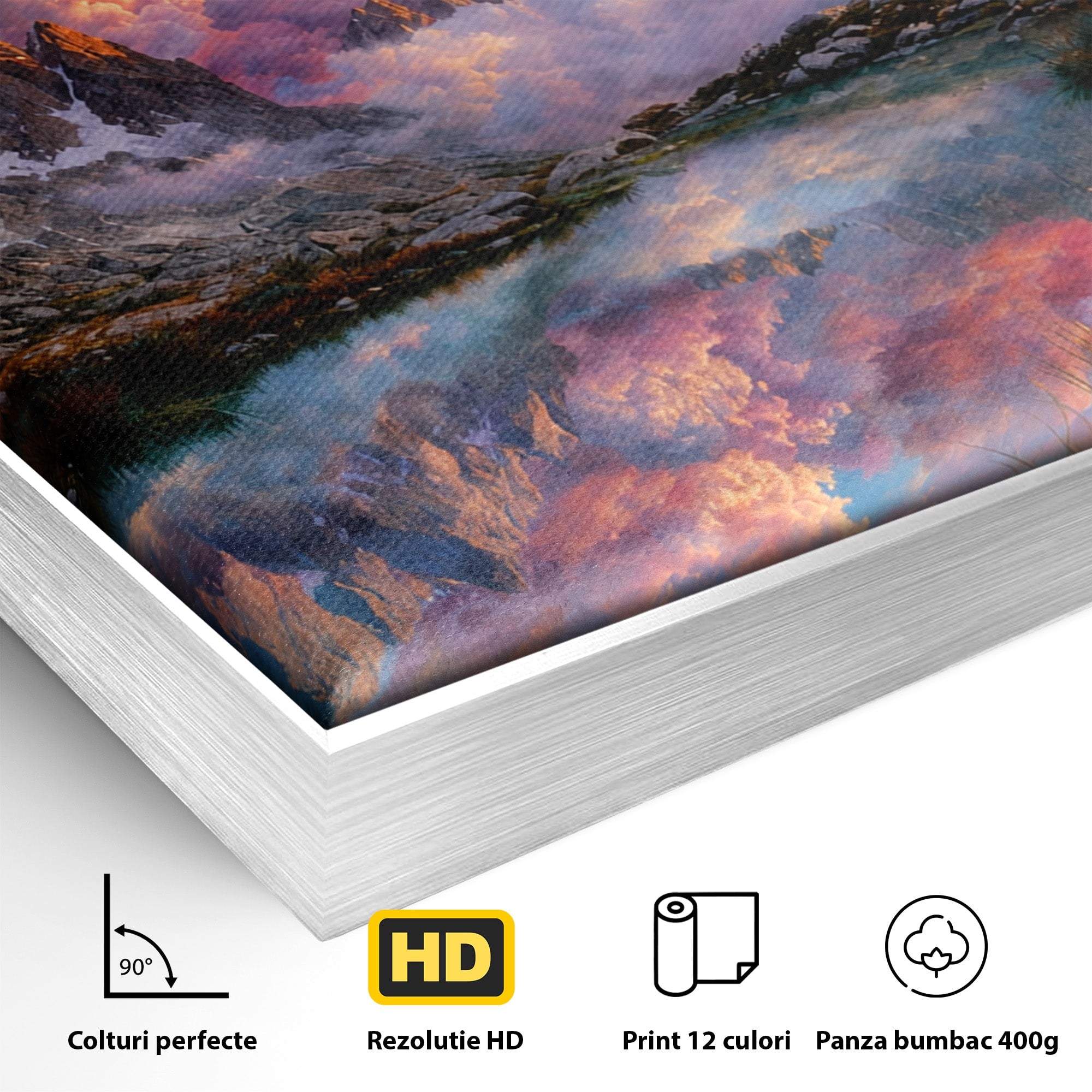 Tablou Canvas Premium LuxCanva® A1678, Reflexii Montane, Munti, Lac, Apus, Natura, Peisaj, Living, Culori Vibrante