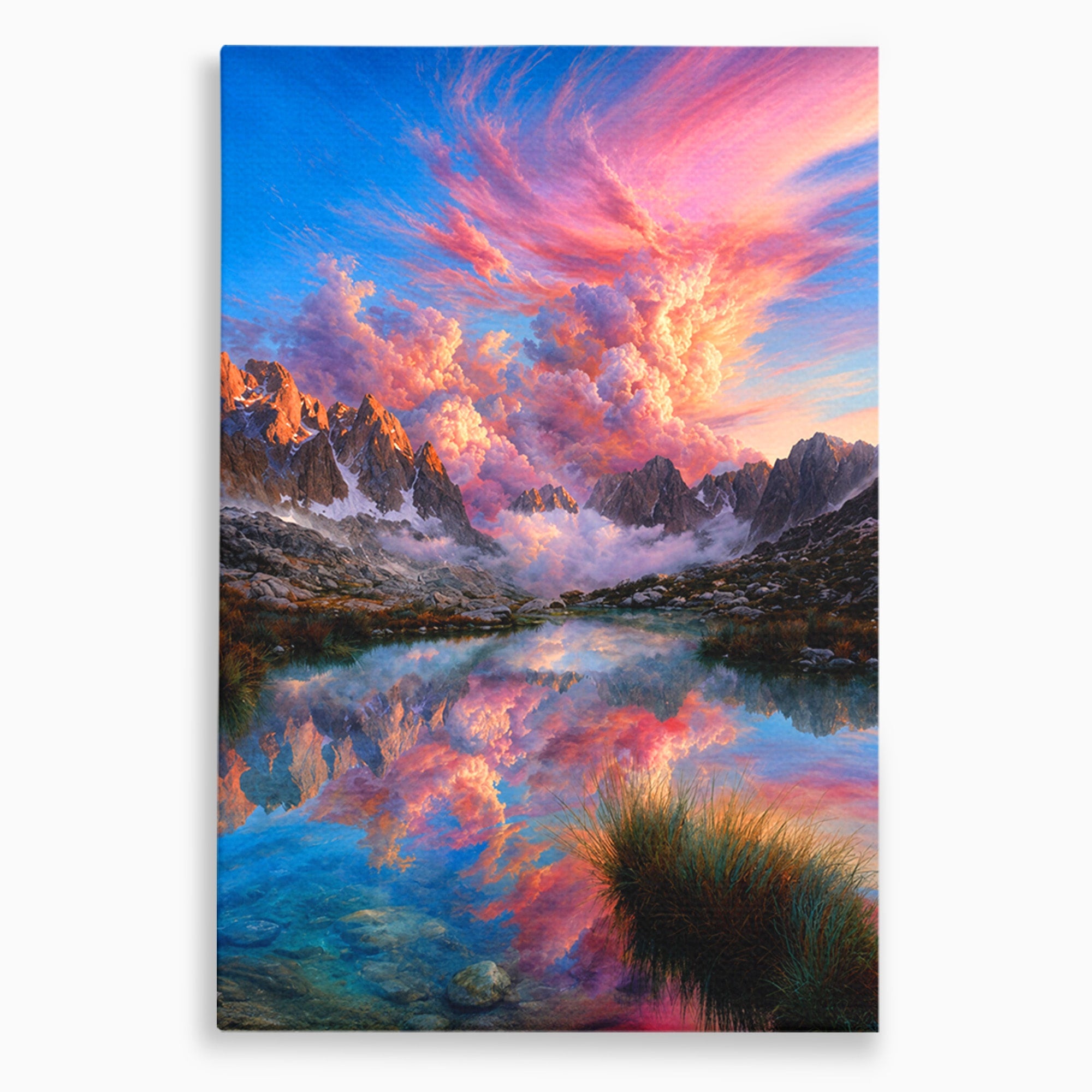 Tablou Canvas Premium LuxCanva® A1678, Reflexii Montane, Munti, Lac, Apus, Natura, Peisaj, Living, Culori Vibrante