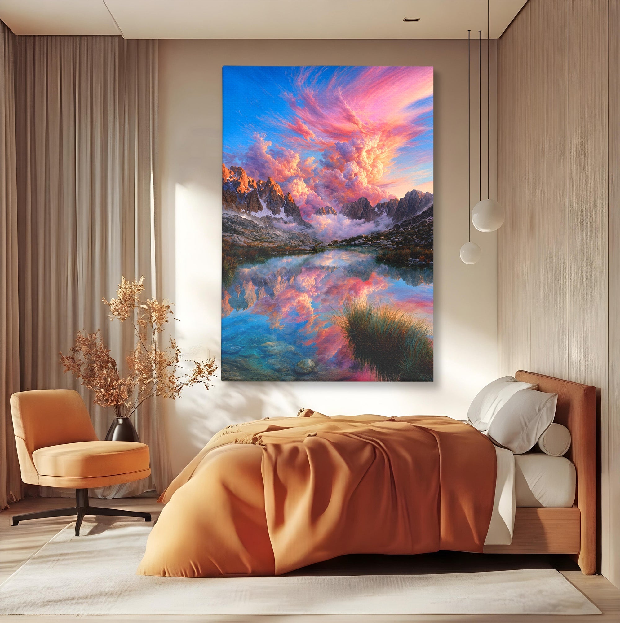 Tablou Canvas Premium LuxCanva® A1678, Reflexii Montane, Munti, Lac, Apus, Natura, Peisaj, Living, Culori Vibrante