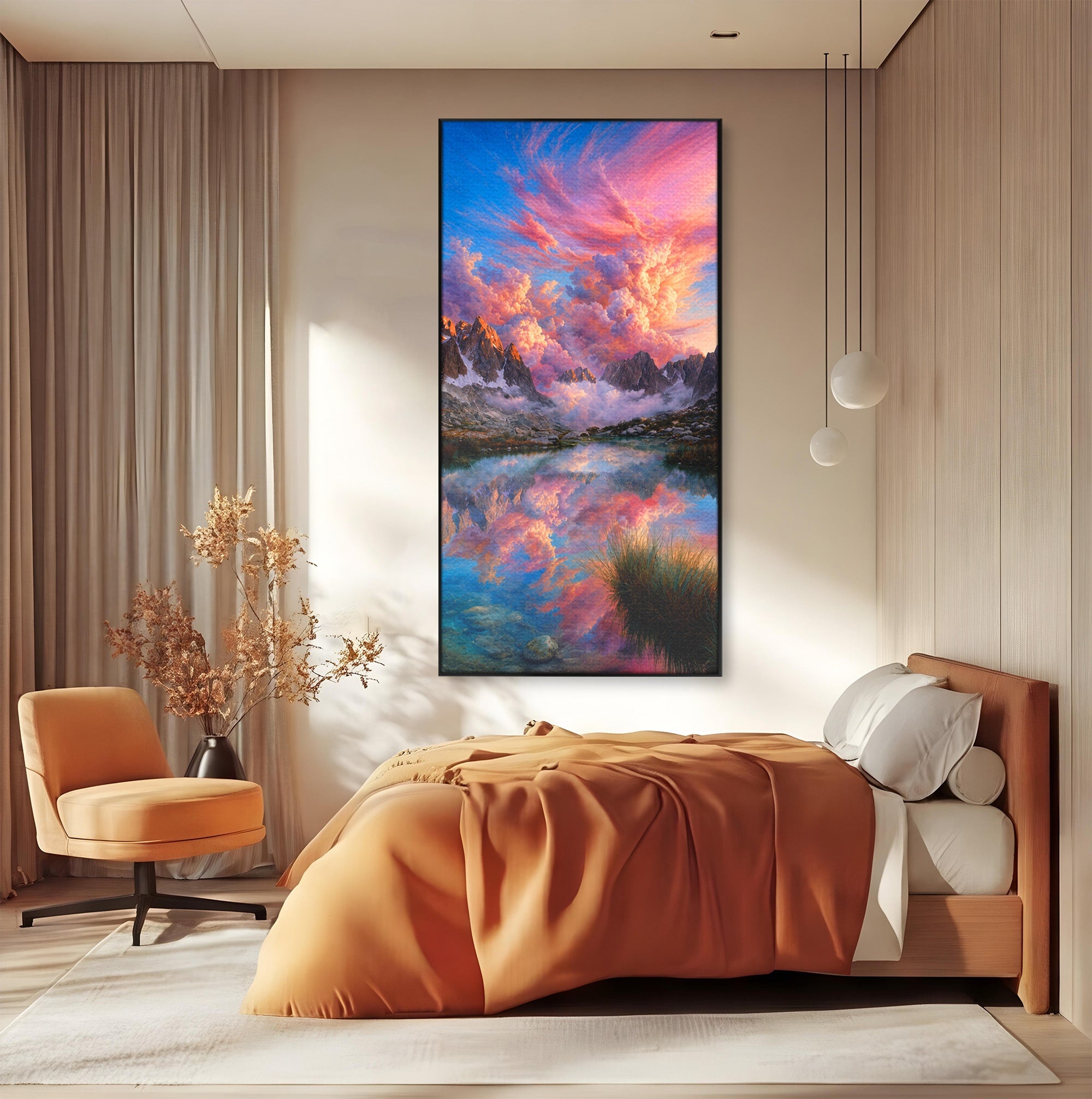 Tablou Canvas Premium LuxCanva® A1678, Reflexii Montane, Munti, Lac, Apus, Natura, Peisaj, Living, Culori Vibrante