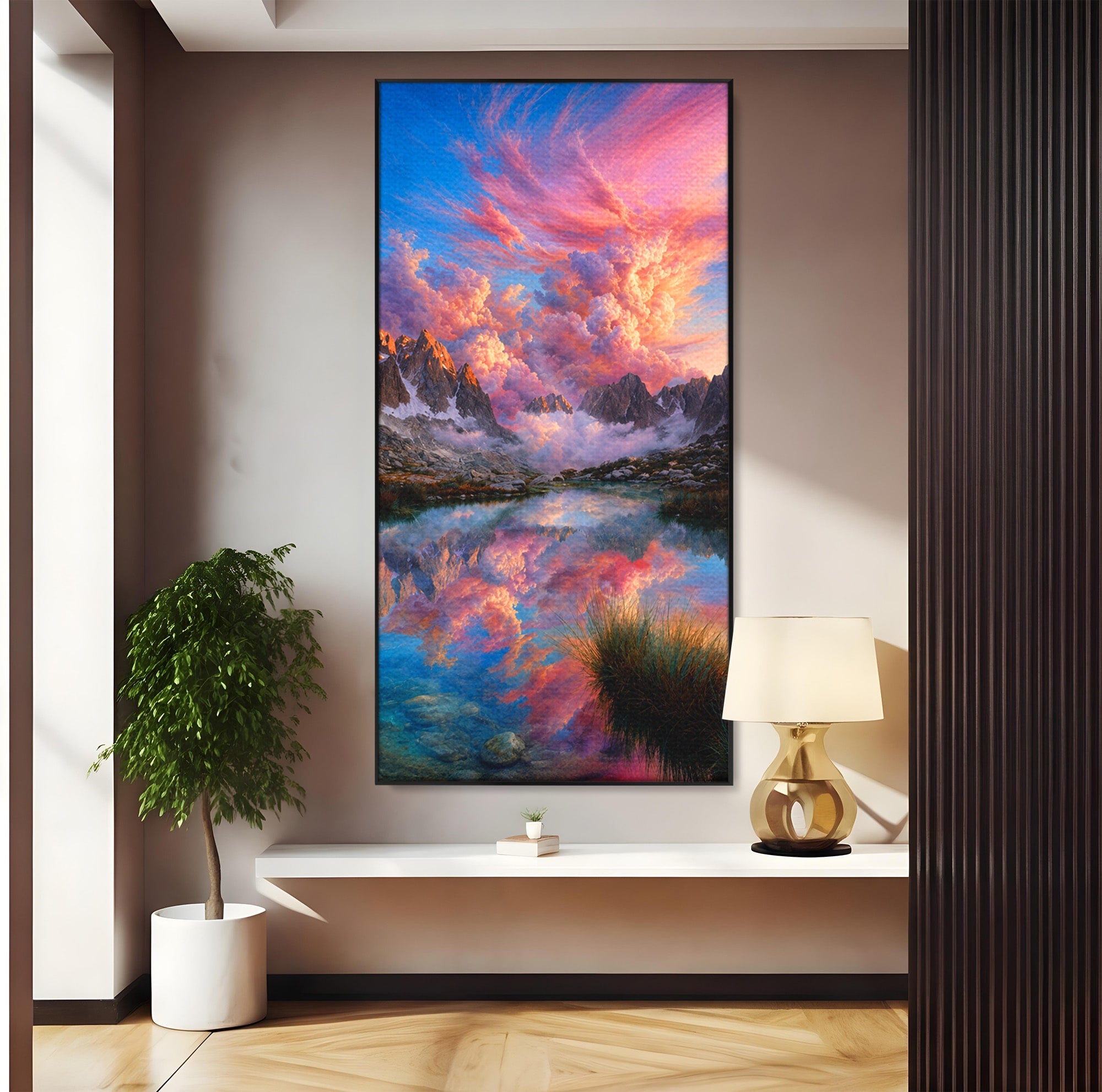 Tablou Canvas Premium LuxCanva® A1678, Reflexii Montane, Munti, Lac, Apus, Natura, Peisaj, Living, Culori Vibrante