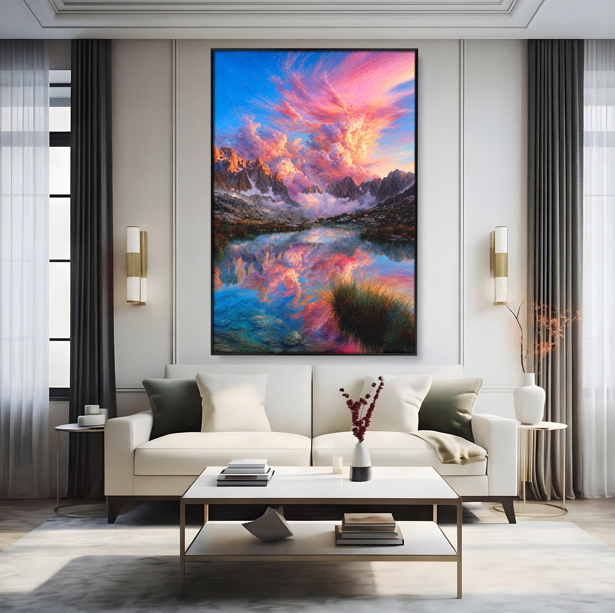 Tablou Canvas Premium LuxCanva® A1678, Reflexii Montane, Munti, Lac, Apus, Natura, Peisaj, Living, Culori Vibrante