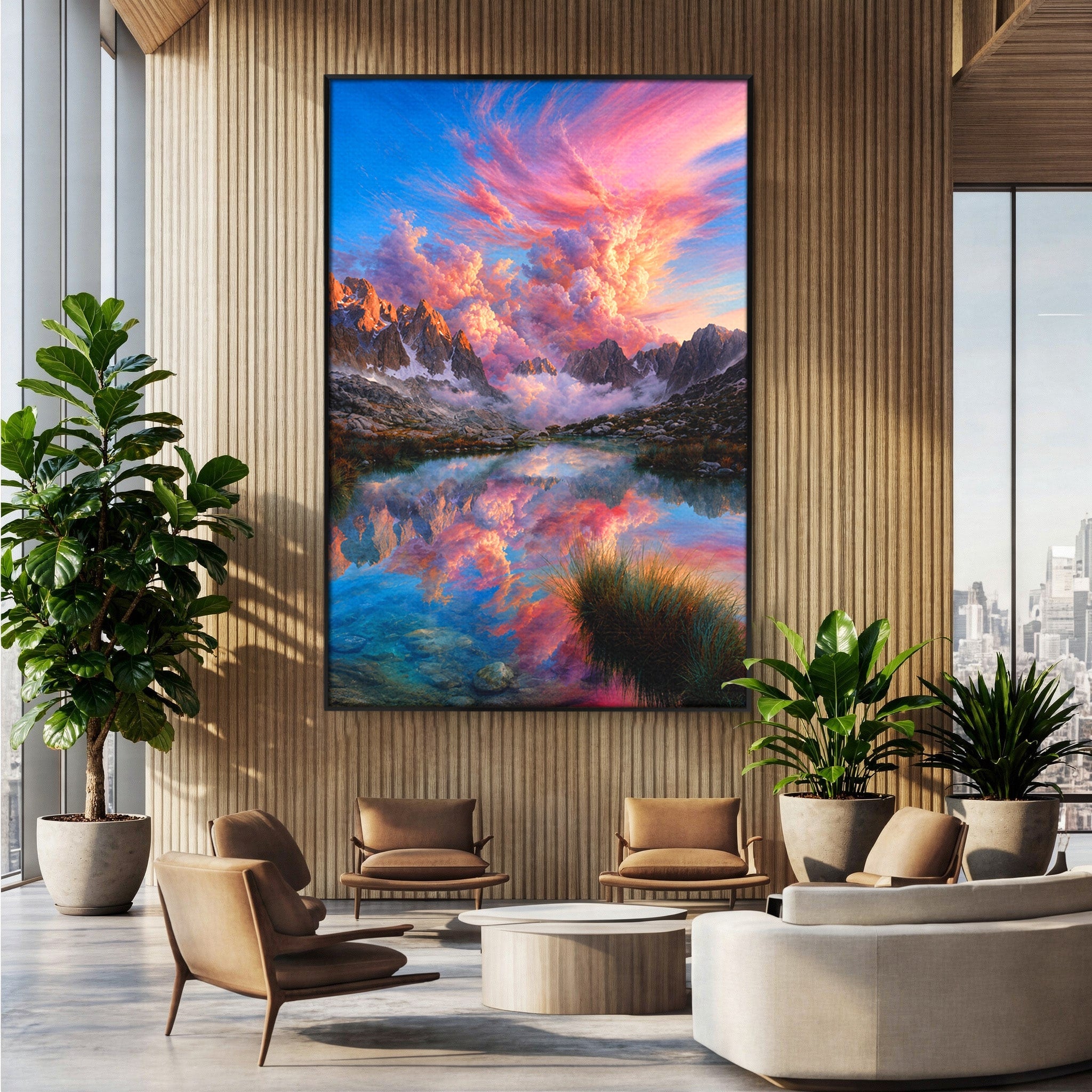 Tablou Canvas Premium LuxCanva® A1678, Reflexii Montane, Munti, Lac, Apus, Natura, Peisaj, Living, Culori Vibrante
