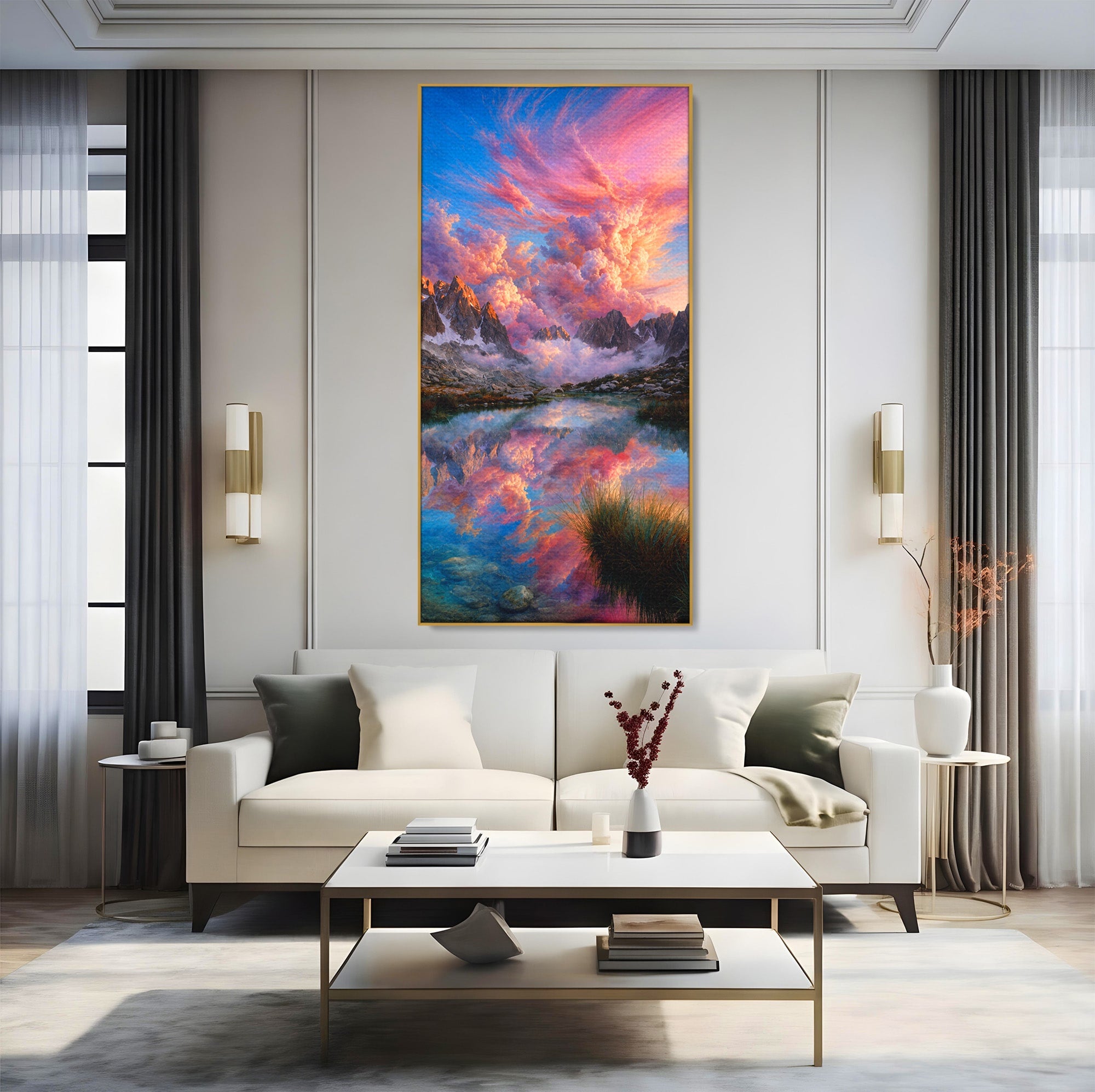 Tablou Canvas Premium LuxCanva® A1678, Reflexii Montane, Munti, Lac, Apus, Natura, Peisaj, Living, Culori Vibrante