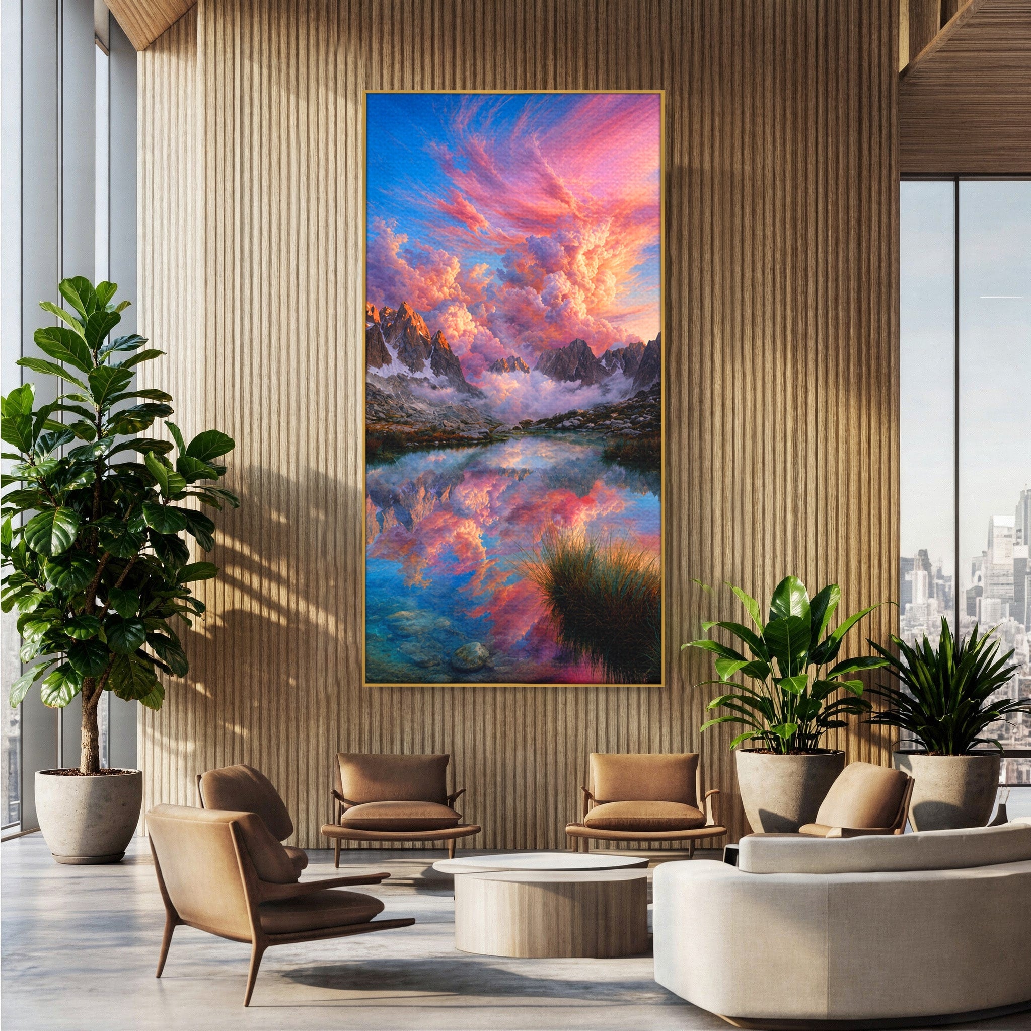 Tablou Canvas Premium LuxCanva® A1678, Reflexii Montane, Munti, Lac, Apus, Natura, Peisaj, Living, Culori Vibrante