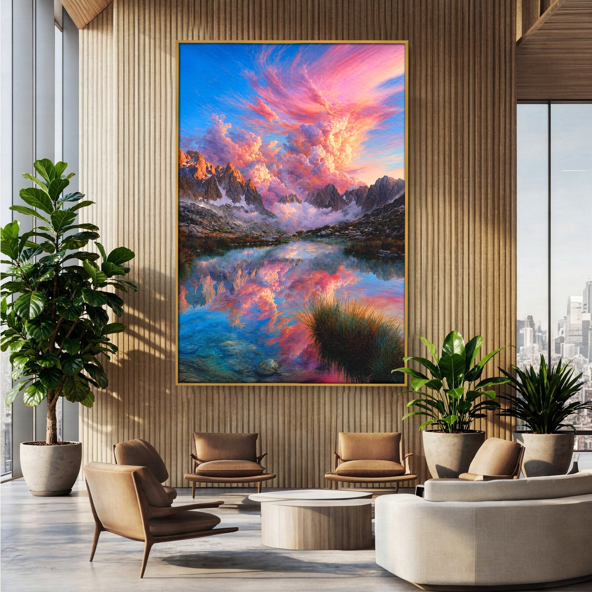 Tablou Canvas Premium LuxCanva® A1678, Reflexii Montane, Munti, Lac, Apus, Natura, Peisaj, Living, Culori Vibrante
