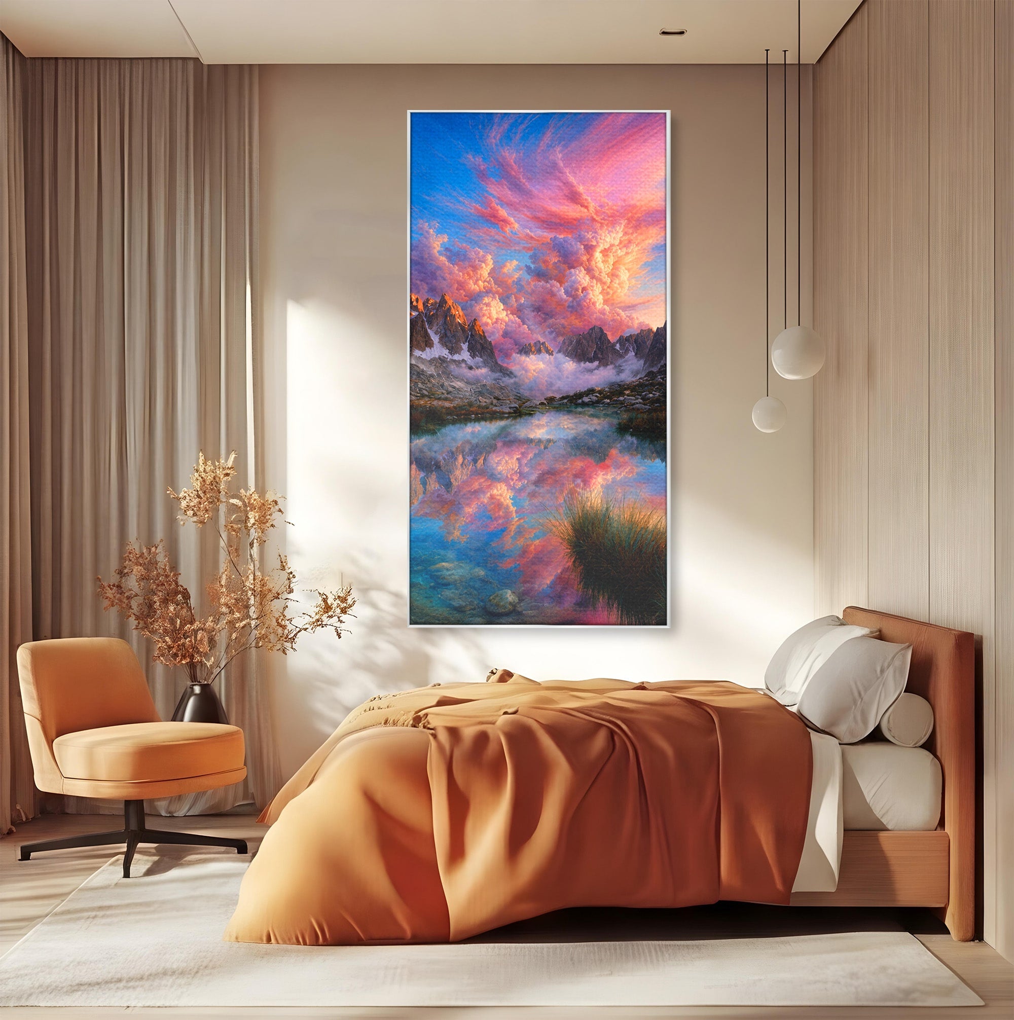 Tablou Canvas Premium LuxCanva® A1678, Reflexii Montane, Munti, Lac, Apus, Natura, Peisaj, Living, Culori Vibrante