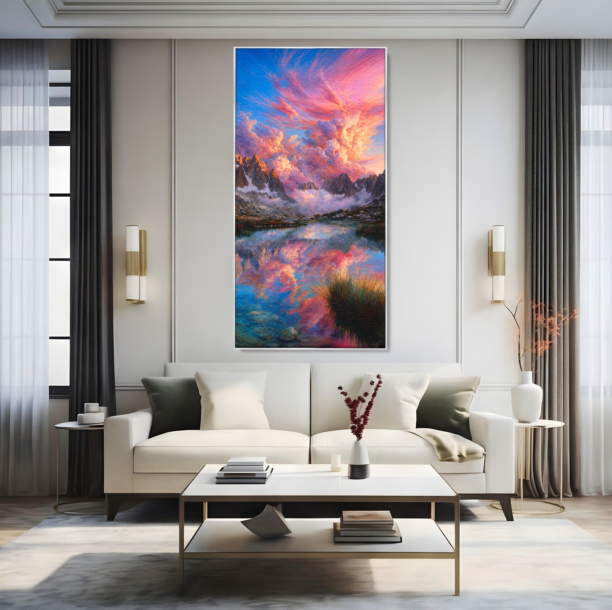 Tablou Canvas Premium LuxCanva® A1678, Reflexii Montane, Munti, Lac, Apus, Natura, Peisaj, Living, Culori Vibrante