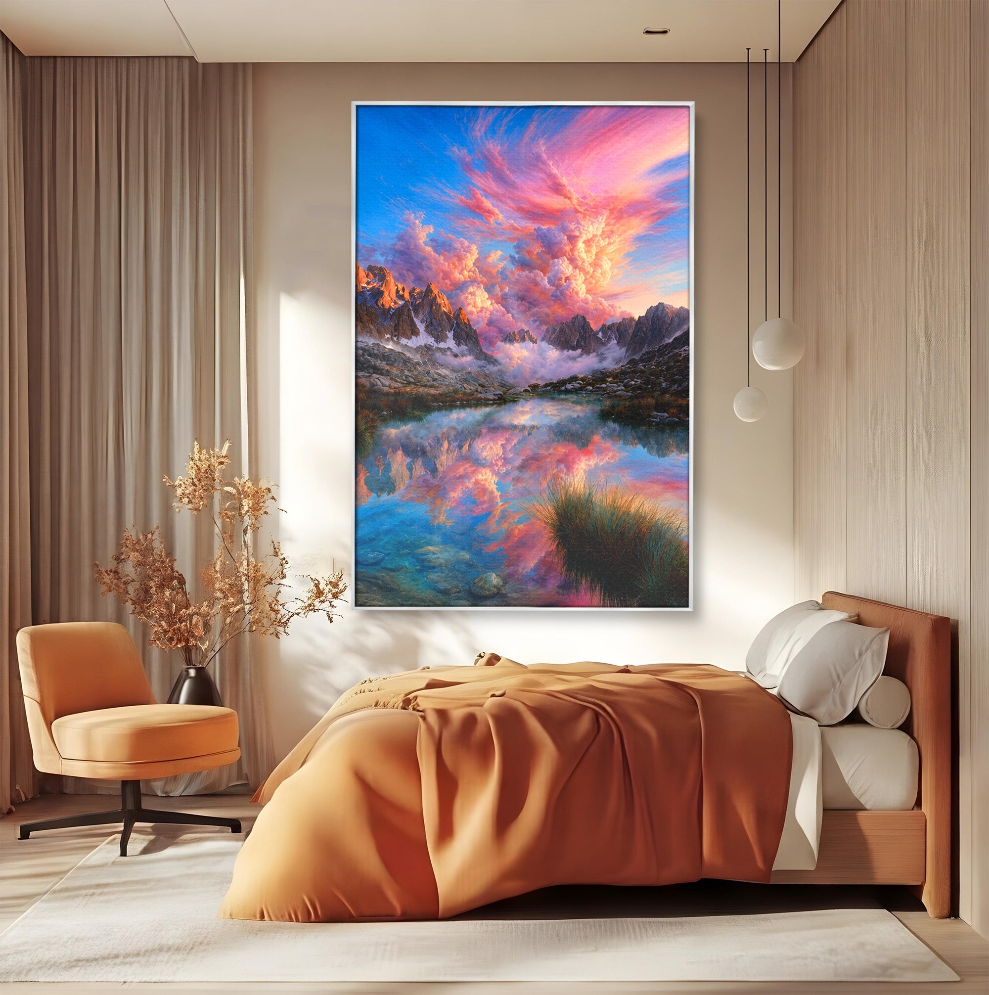 Tablou Canvas Premium LuxCanva® A1678, Reflexii Montane, Munti, Lac, Apus, Natura, Peisaj, Living, Culori Vibrante