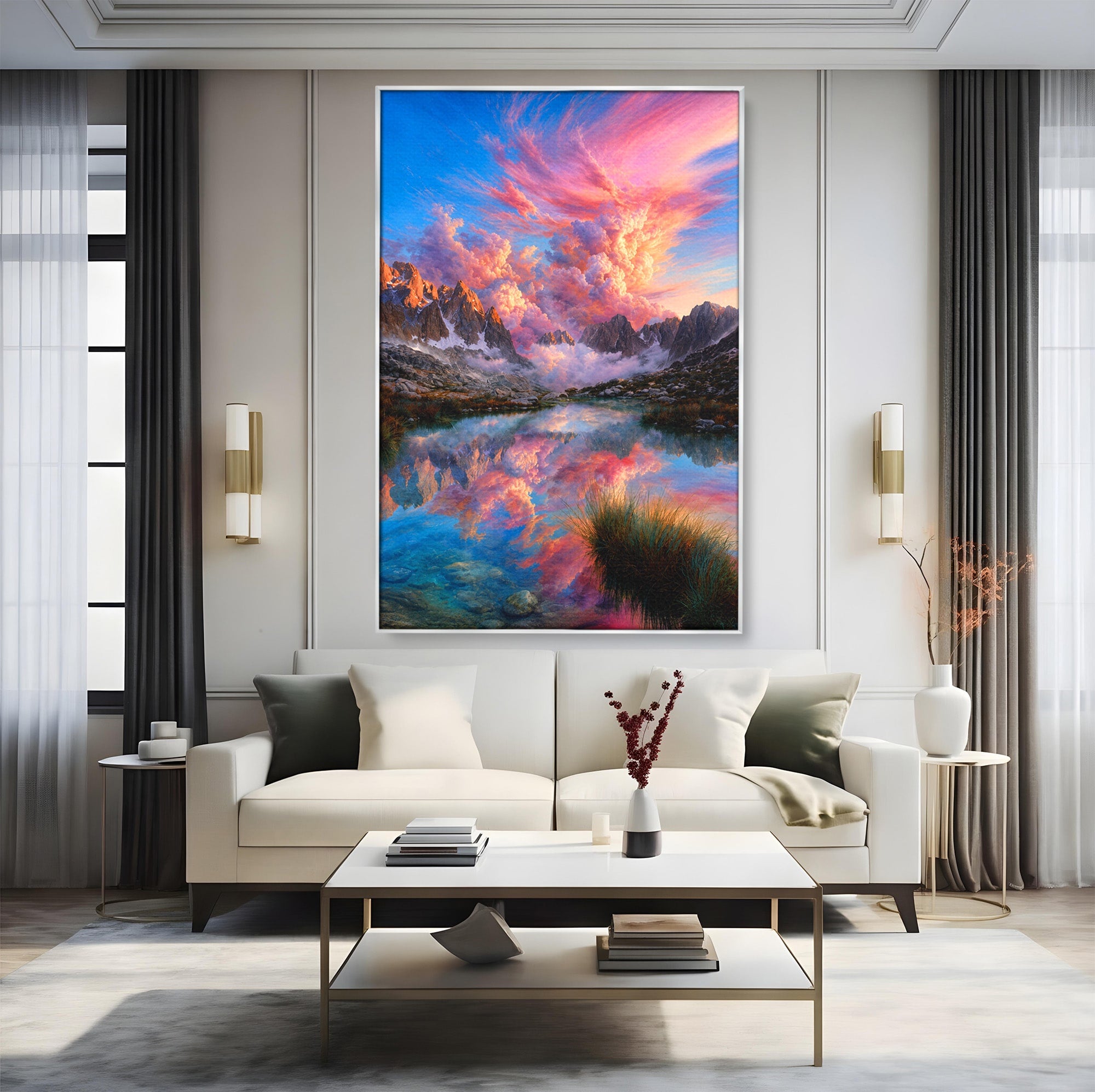 Tablou Canvas Premium LuxCanva® A1678, Reflexii Montane, Munti, Lac, Apus, Natura, Peisaj, Living, Culori Vibrante