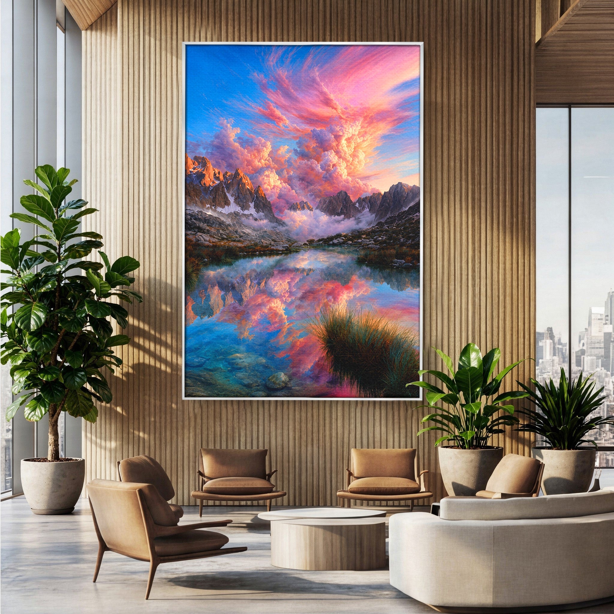 Tablou Canvas Premium LuxCanva® A1678, Reflexii Montane, Munti, Lac, Apus, Natura, Peisaj, Living, Culori Vibrante