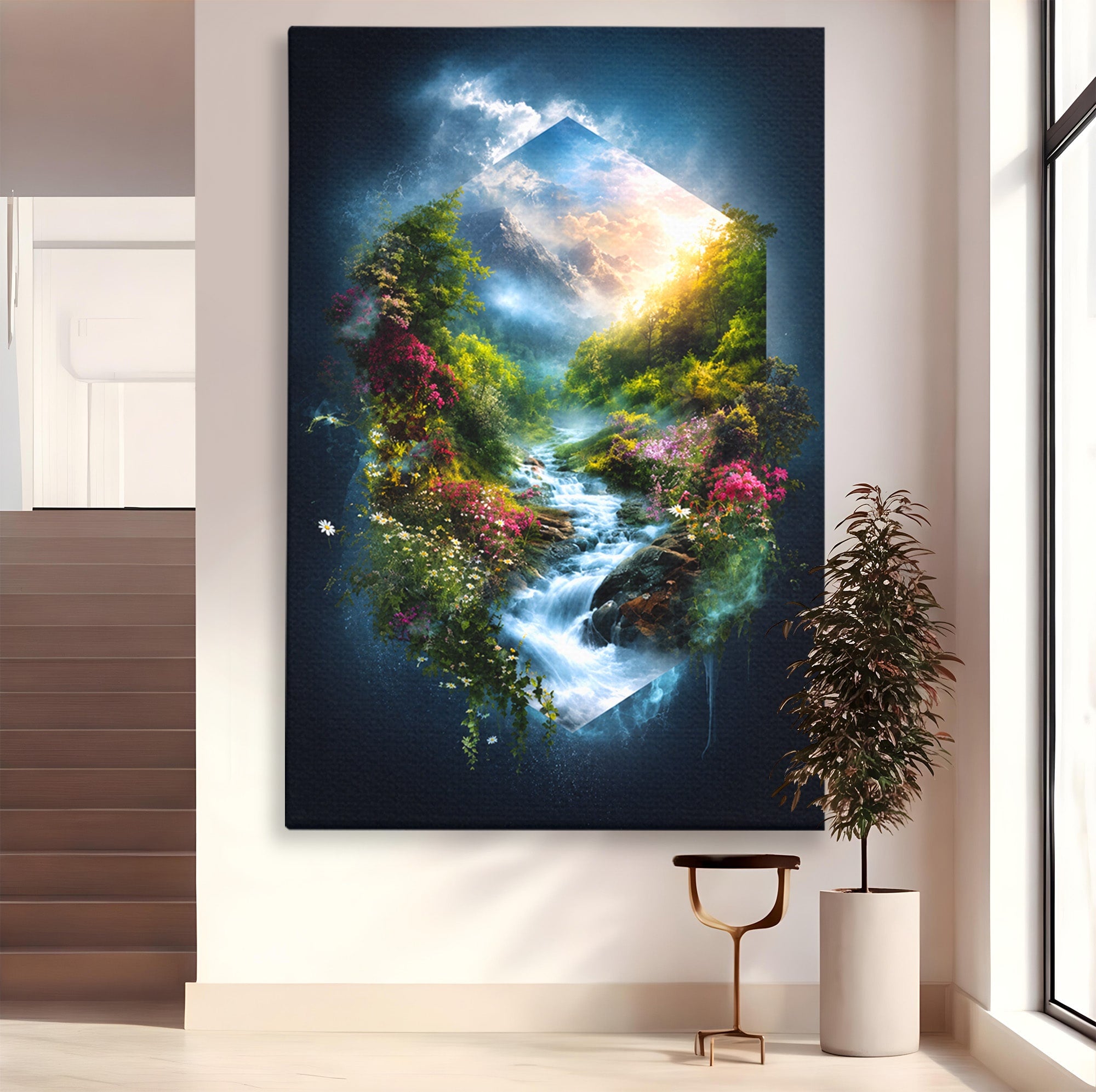 Tablou Canvas Premium LuxCanva® A1679, Cascada Montană, Cascada, Munti, Natura, Peisaj, Living, Culori Vibrante