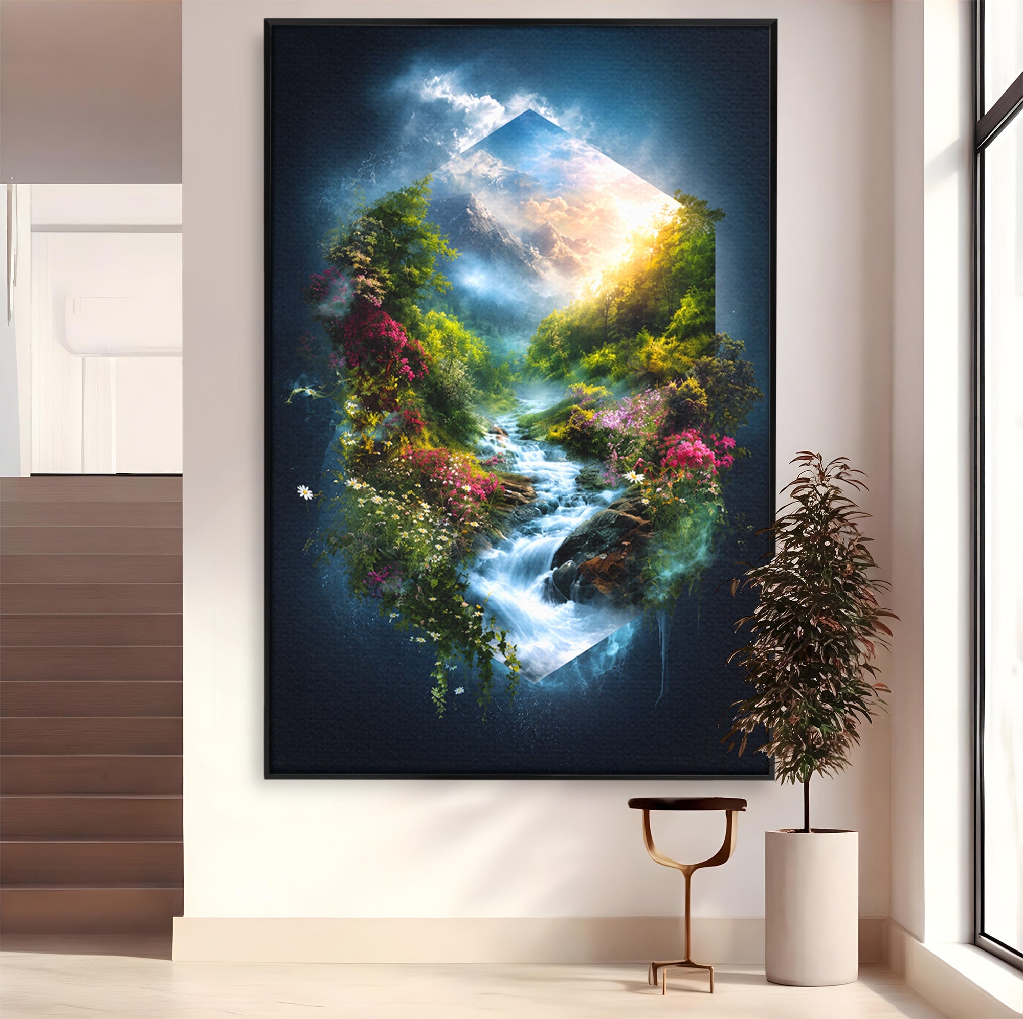 Tablou Canvas Premium LuxCanva® A1679, Cascada Montană, Cascada, Munti, Natura, Peisaj, Living, Culori Vibrante