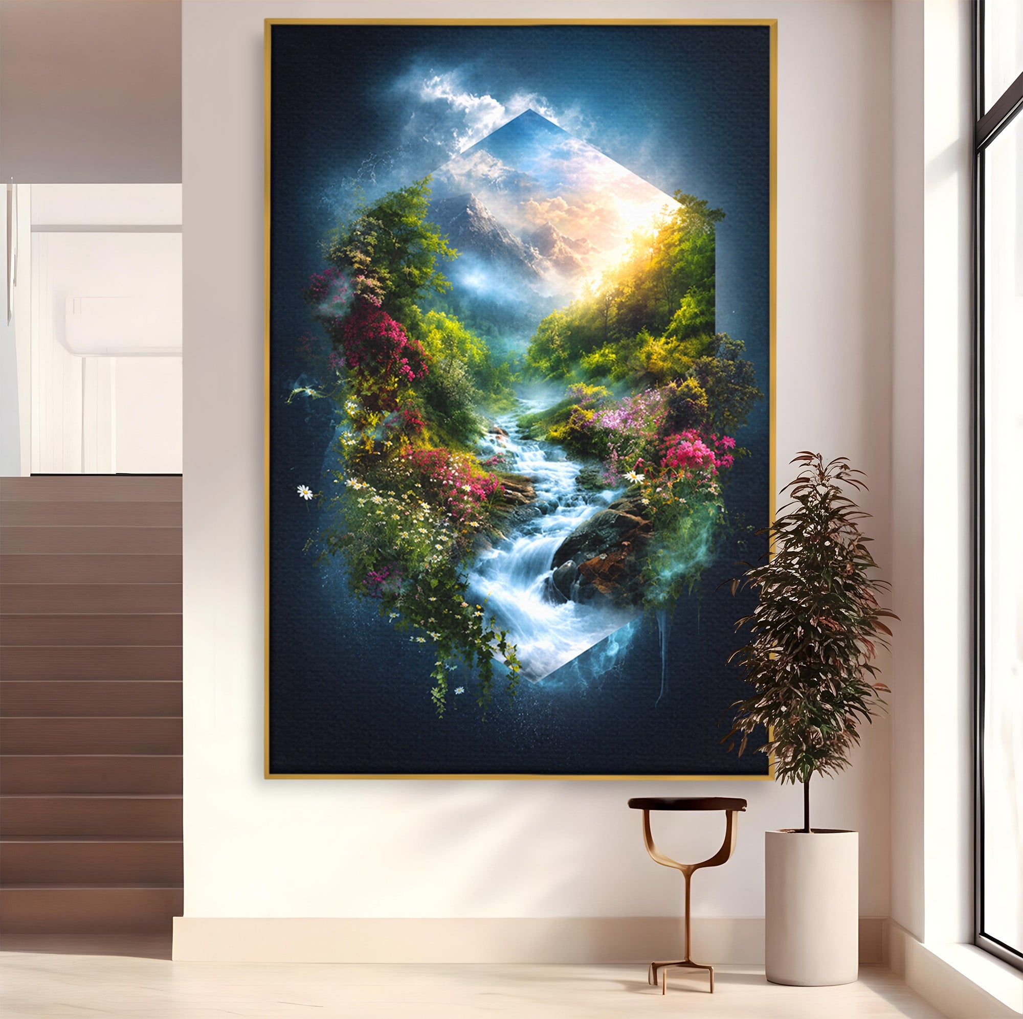 Tablou Canvas Premium LuxCanva® A1679, Cascada Montană, Cascada, Munti, Natura, Peisaj, Living, Culori Vibrante
