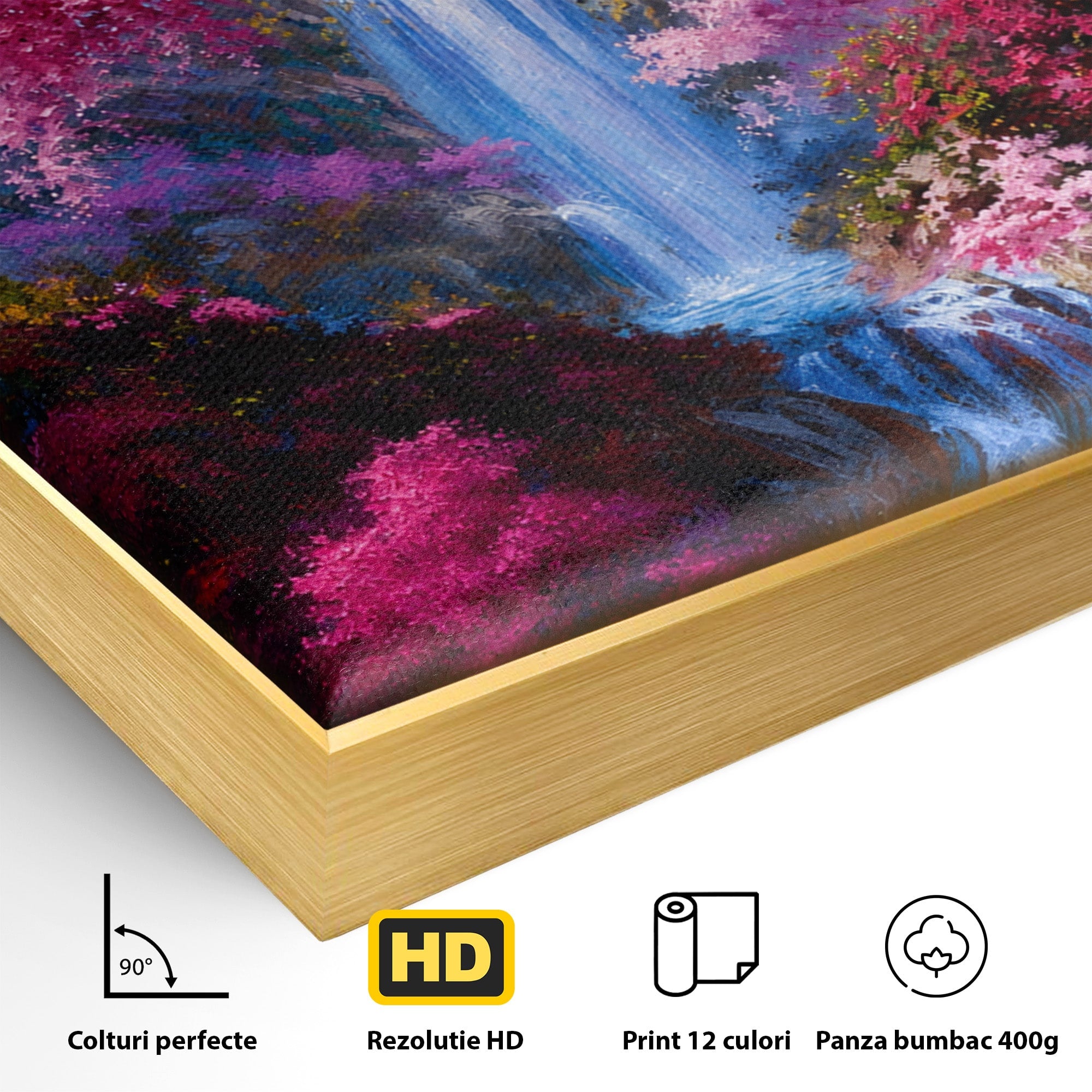Tablou Canvas Premium LuxCanva® A1680, Cascada Sub Ciresi, Cascada, Ciresi, Natura, Peisaj, Living, Culori Vibrante