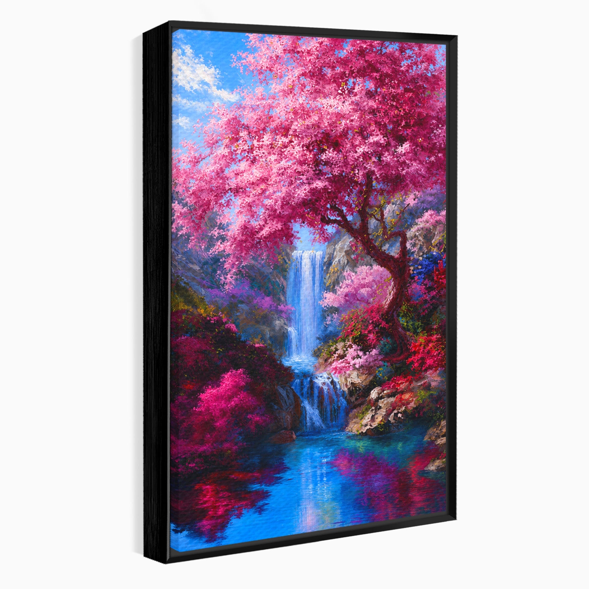 Tablou Canvas Premium LuxCanva® A1680, Cascada Sub Ciresi, Cascada, Ciresi, Natura, Peisaj, Living, Culori Vibrante