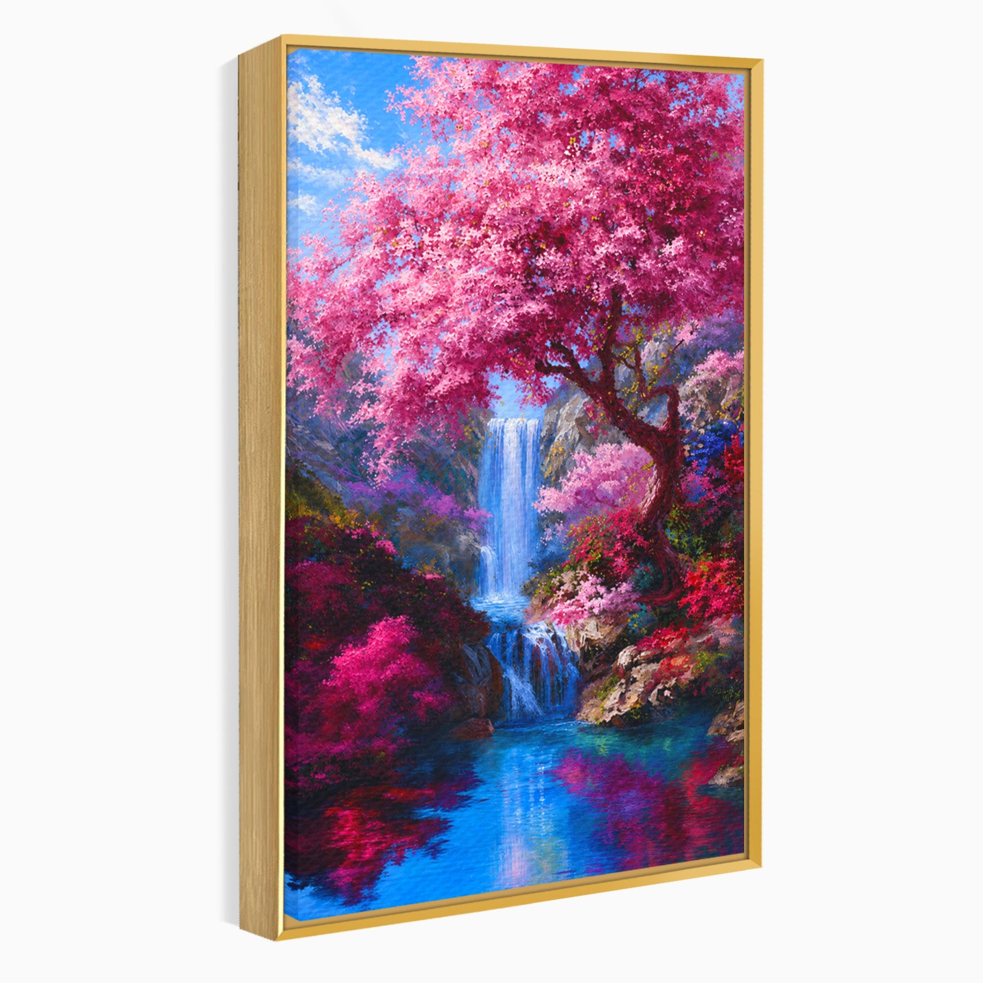 Tablou Canvas Premium LuxCanva® A1680, Cascada Sub Ciresi, Cascada, Ciresi, Natura, Peisaj, Living, Culori Vibrante