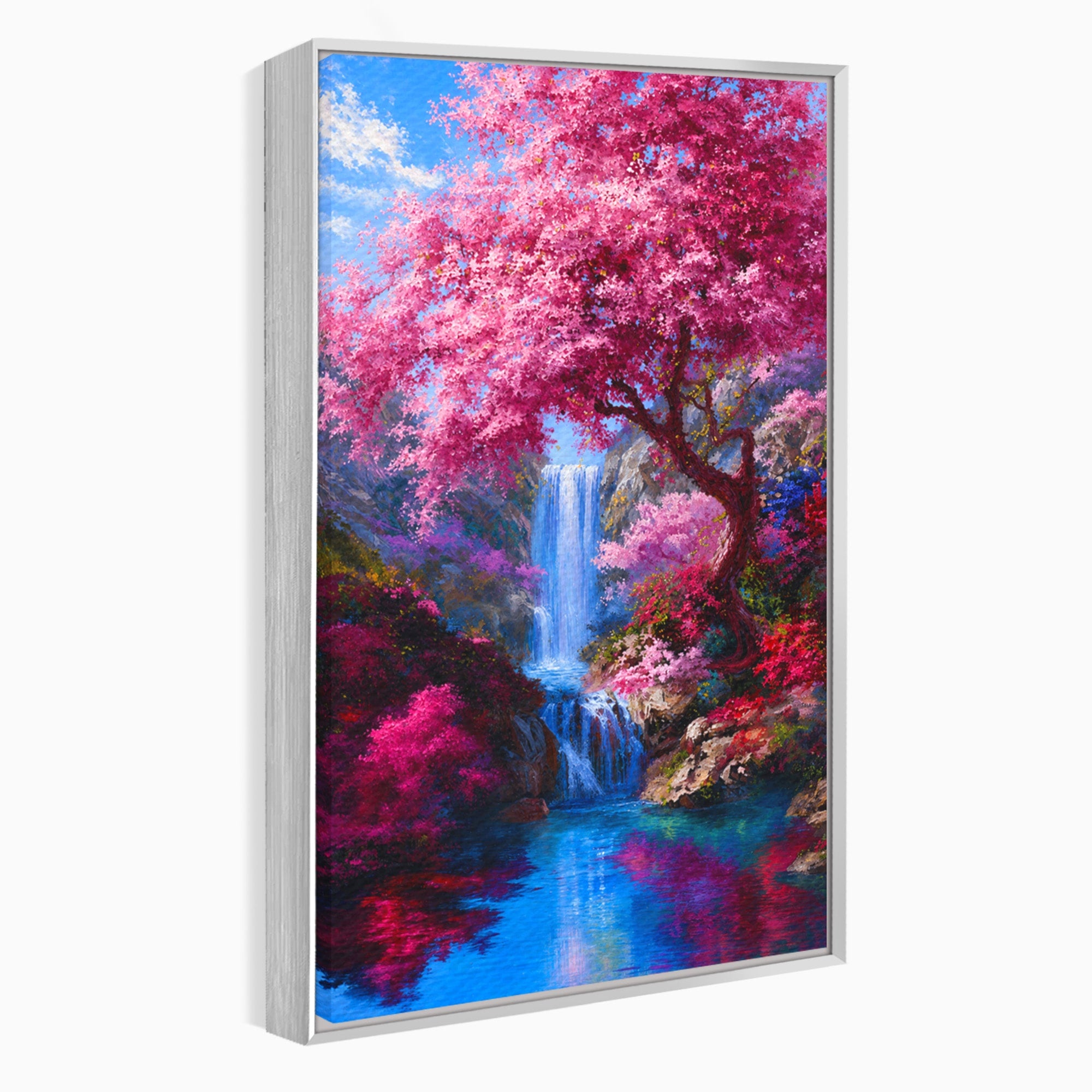 Tablou Canvas Premium LuxCanva® A1680, Cascada Sub Ciresi, Cascada, Ciresi, Natura, Peisaj, Living, Culori Vibrante