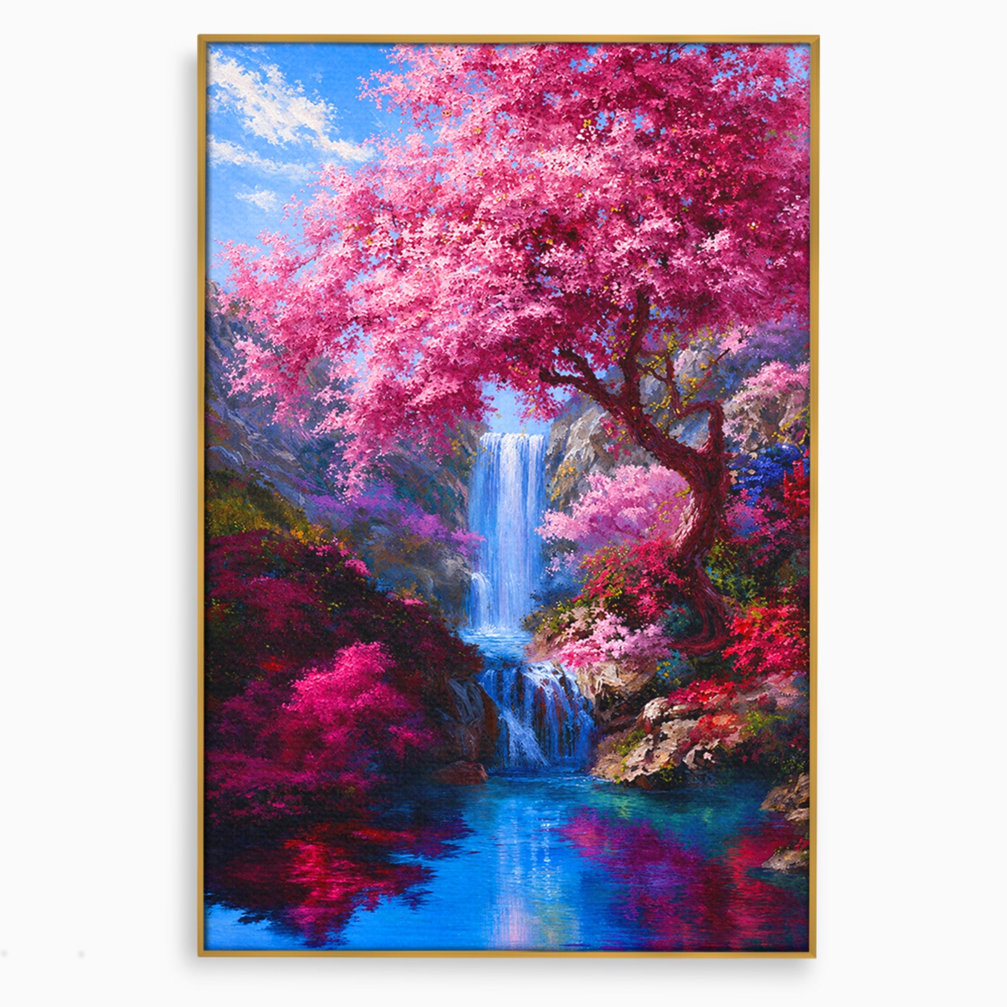 Tablou Canvas Premium LuxCanva® A1680, Cascada Sub Ciresi, Cascada, Ciresi, Natura, Peisaj, Living, Culori Vibrante