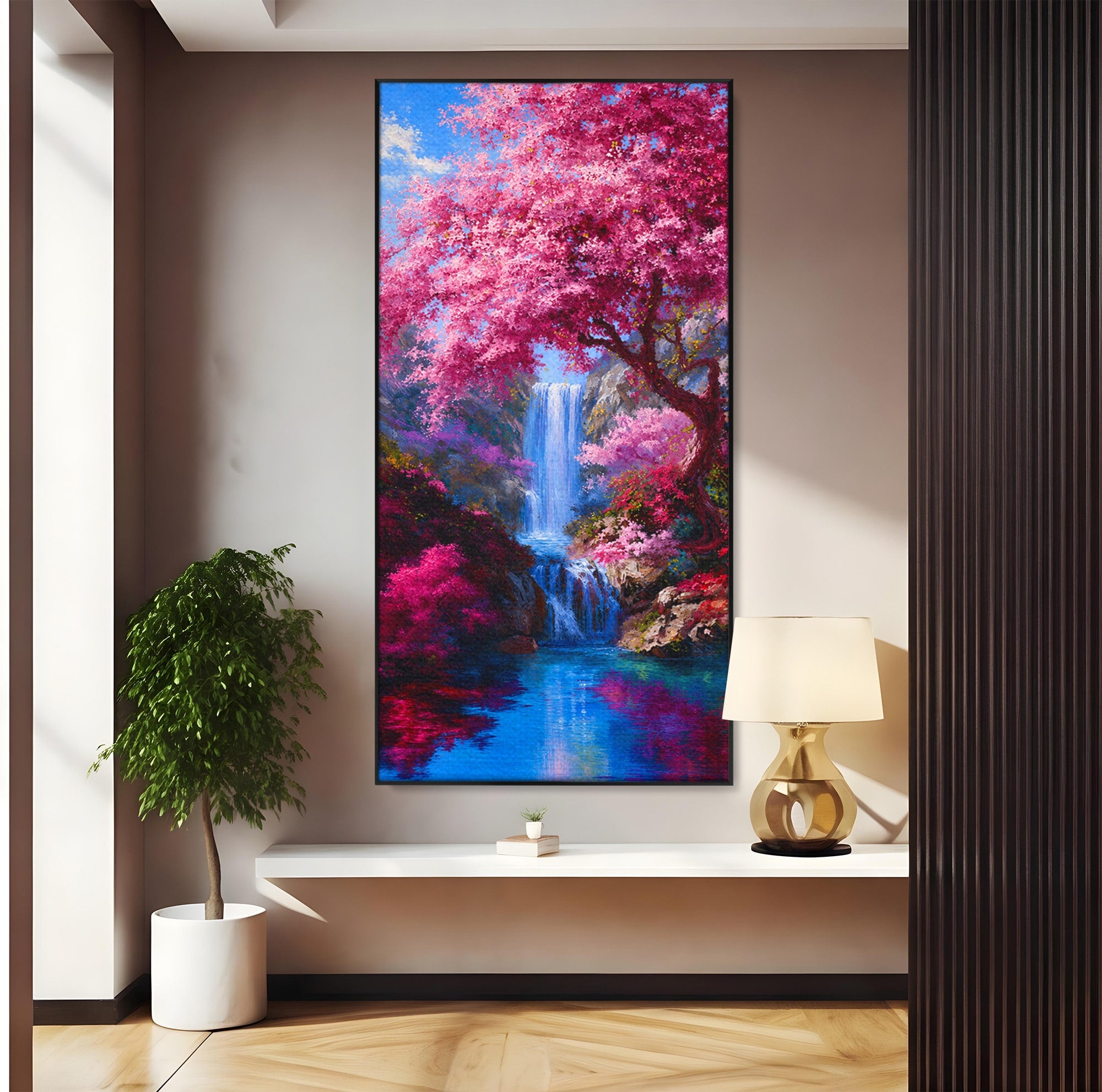 Tablou Canvas Premium LuxCanva® A1680, Cascada Sub Ciresi, Cascada, Ciresi, Natura, Peisaj, Living, Culori Vibrante