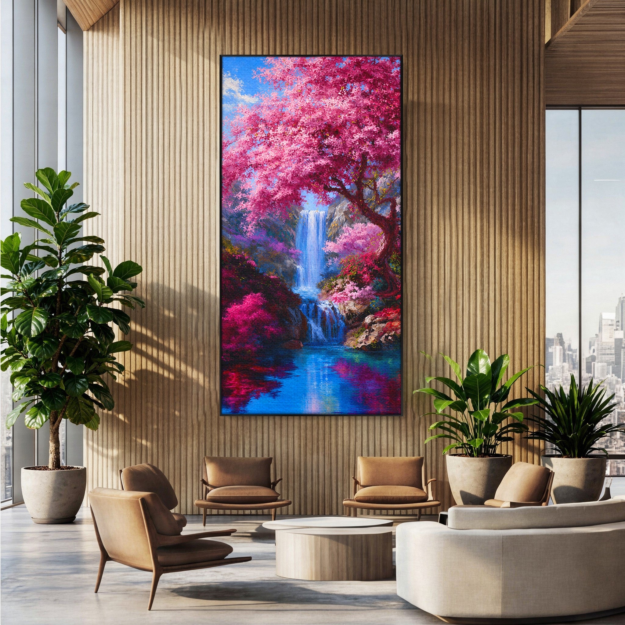 Tablou Canvas Premium LuxCanva® A1680, Cascada Sub Ciresi, Cascada, Ciresi, Natura, Peisaj, Living, Culori Vibrante