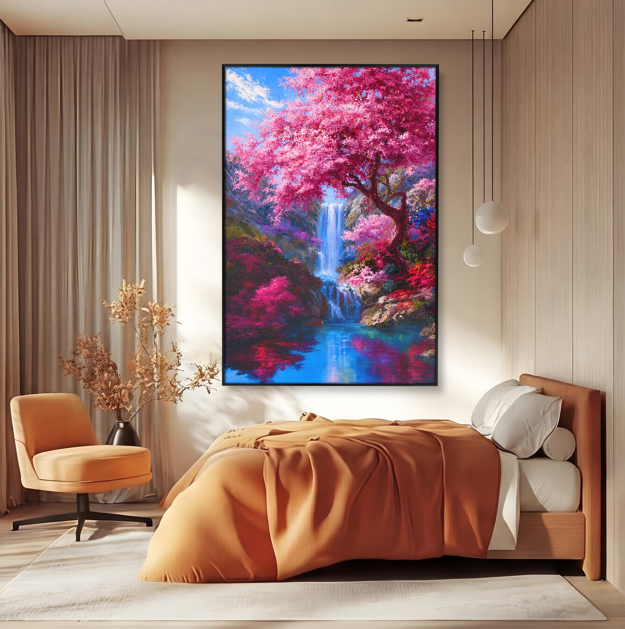 Tablou Canvas Premium LuxCanva® A1680, Cascada Sub Ciresi, Cascada, Ciresi, Natura, Peisaj, Living, Culori Vibrante