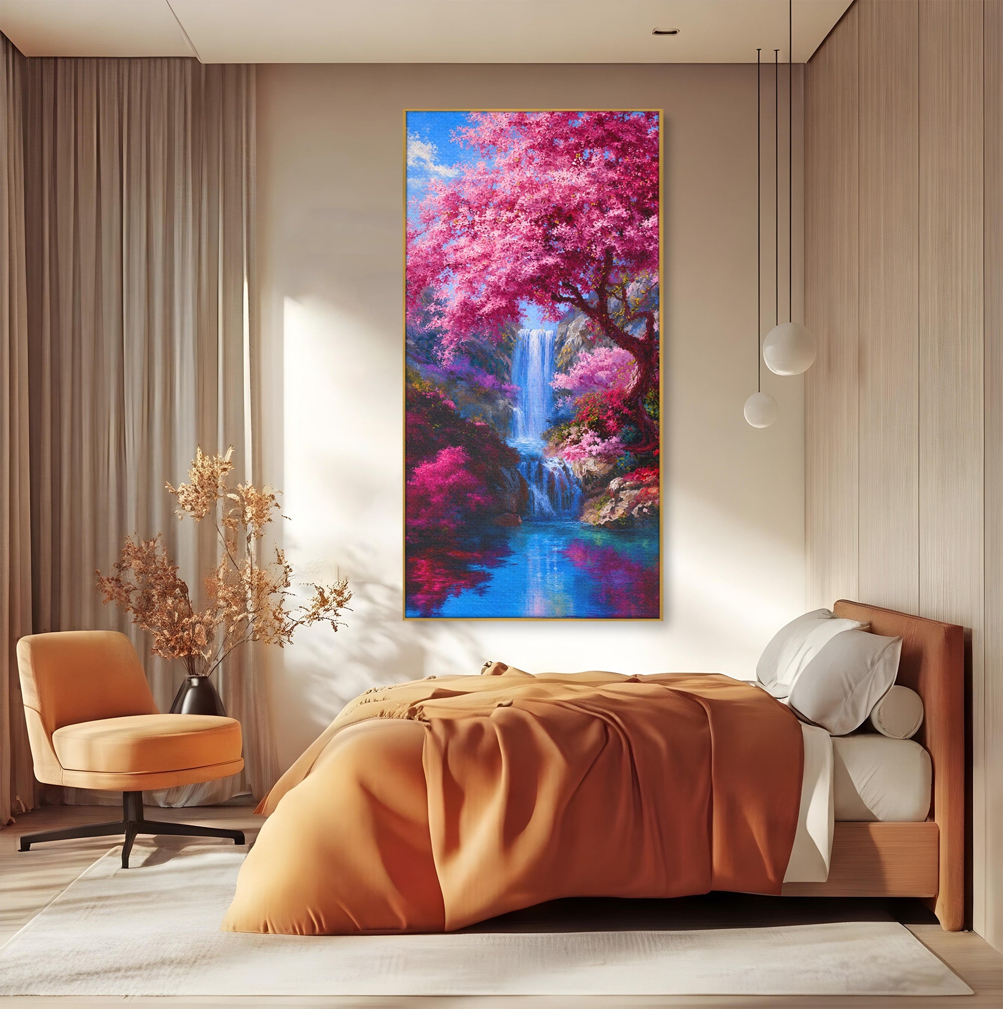 Tablou Canvas Premium LuxCanva® A1680, Cascada Sub Ciresi, Cascada, Ciresi, Natura, Peisaj, Living, Culori Vibrante