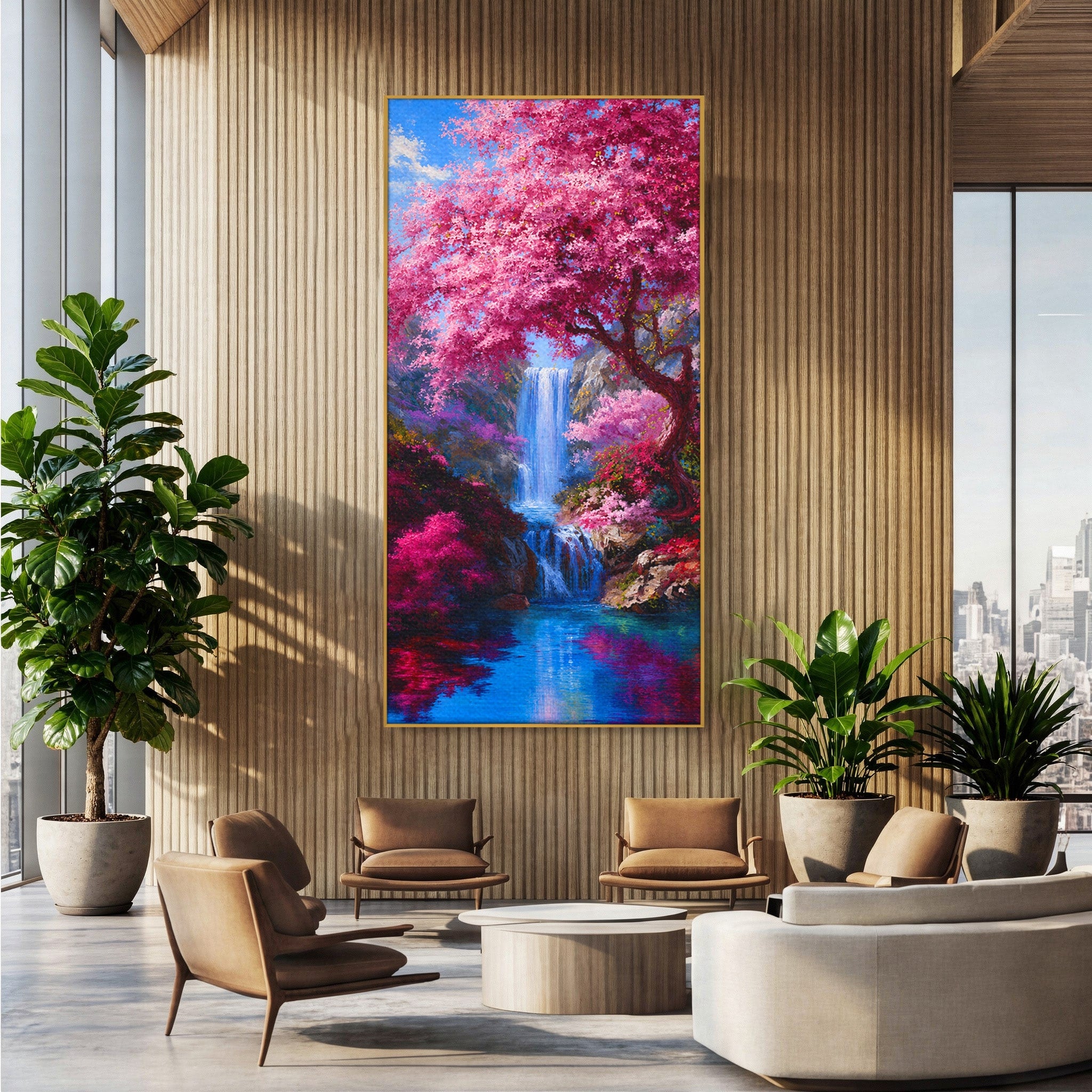 Tablou Canvas Premium LuxCanva® A1680, Cascada Sub Ciresi, Cascada, Ciresi, Natura, Peisaj, Living, Culori Vibrante