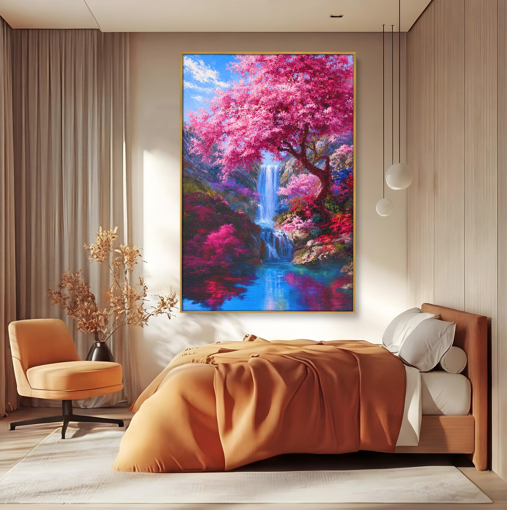 Tablou Canvas Premium LuxCanva® A1680, Cascada Sub Ciresi, Cascada, Ciresi, Natura, Peisaj, Living, Culori Vibrante