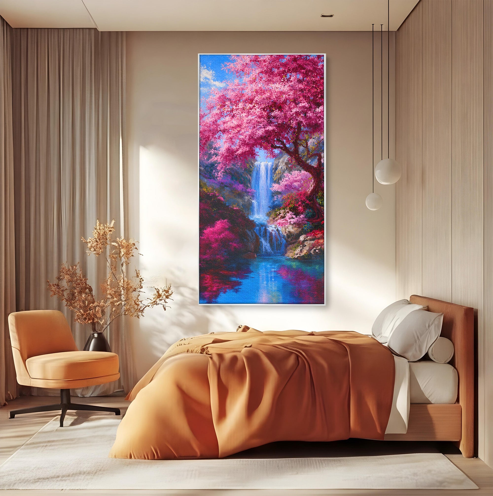 Tablou Canvas Premium LuxCanva® A1680, Cascada Sub Ciresi, Cascada, Ciresi, Natura, Peisaj, Living, Culori Vibrante