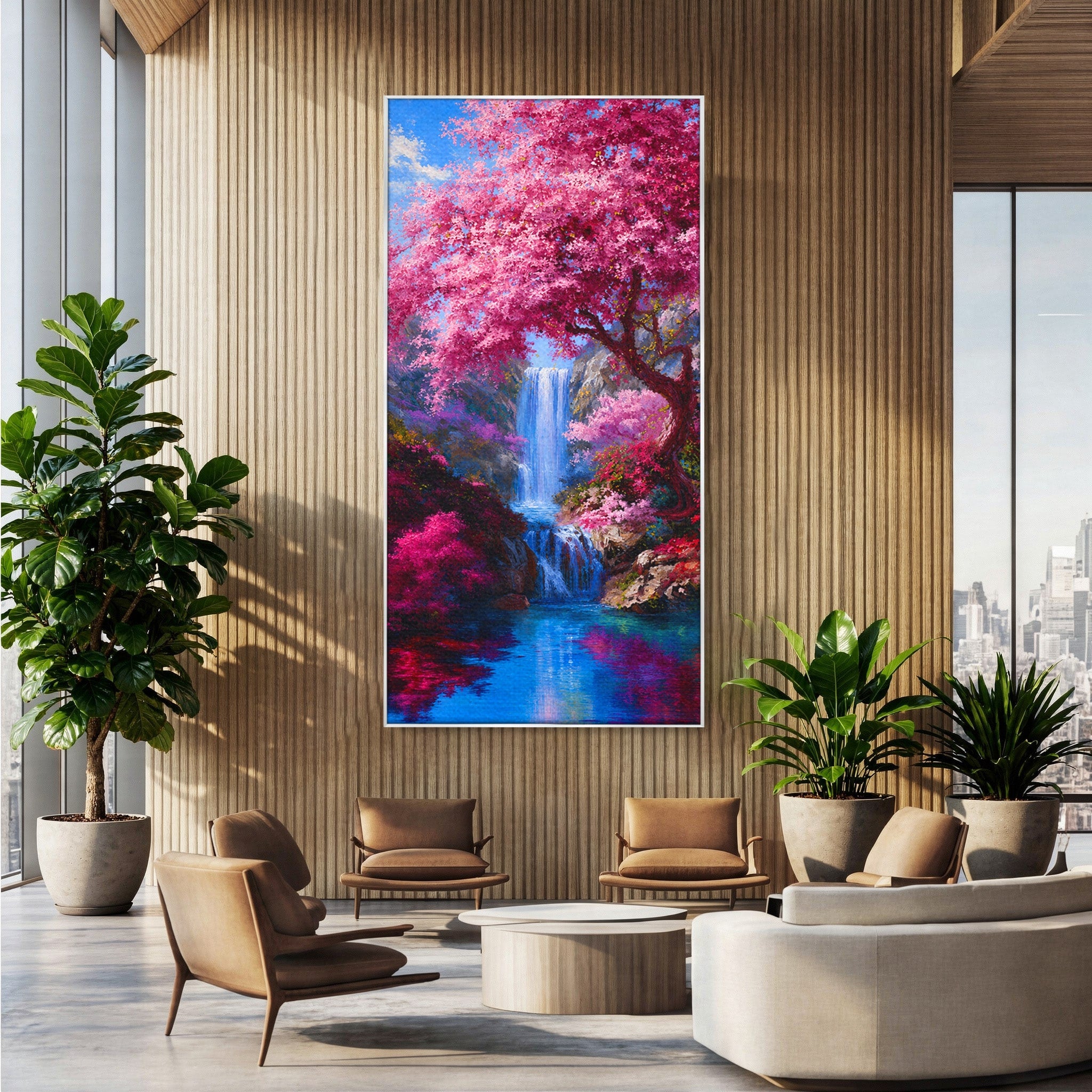 Tablou Canvas Premium LuxCanva® A1680, Cascada Sub Ciresi, Cascada, Ciresi, Natura, Peisaj, Living, Culori Vibrante