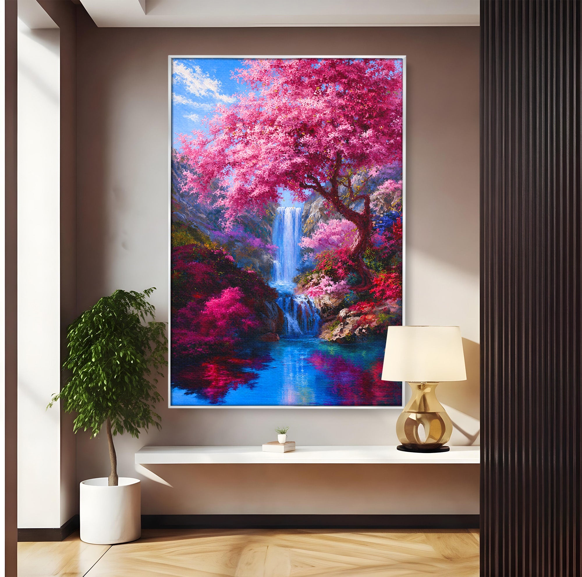 Tablou Canvas Premium LuxCanva® A1680, Cascada Sub Ciresi, Cascada, Ciresi, Natura, Peisaj, Living, Culori Vibrante
