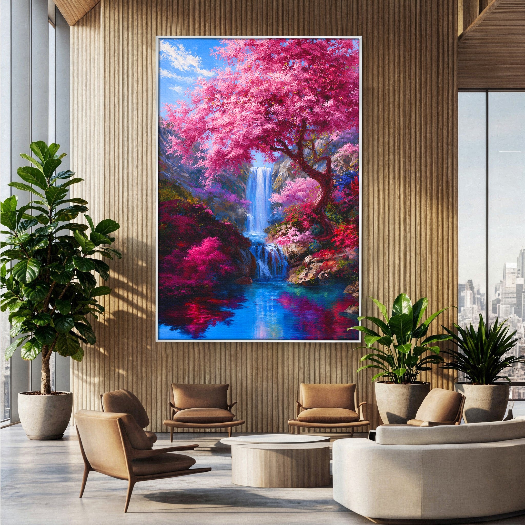 Tablou Canvas Premium LuxCanva® A1680, Cascada Sub Ciresi, Cascada, Ciresi, Natura, Peisaj, Living, Culori Vibrante