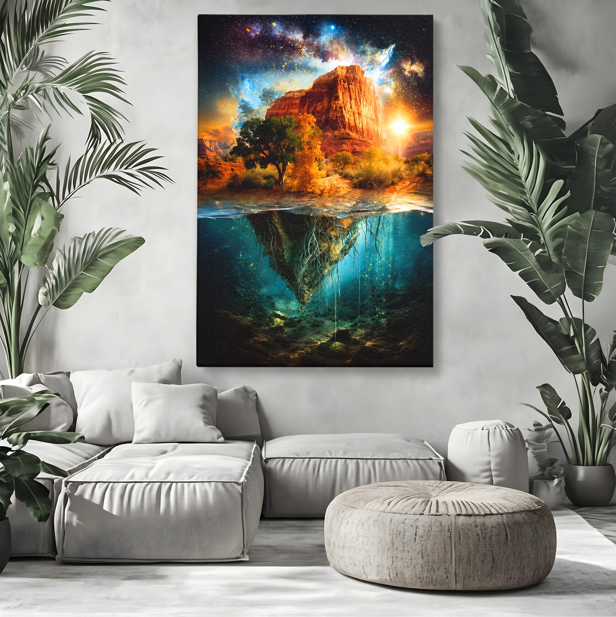 Tablou Canvas Premium LuxCanva® A1681, Muntele Cosmic, Munte, Univers, Peisaj, Fantezie, Living, Culori Vibrante