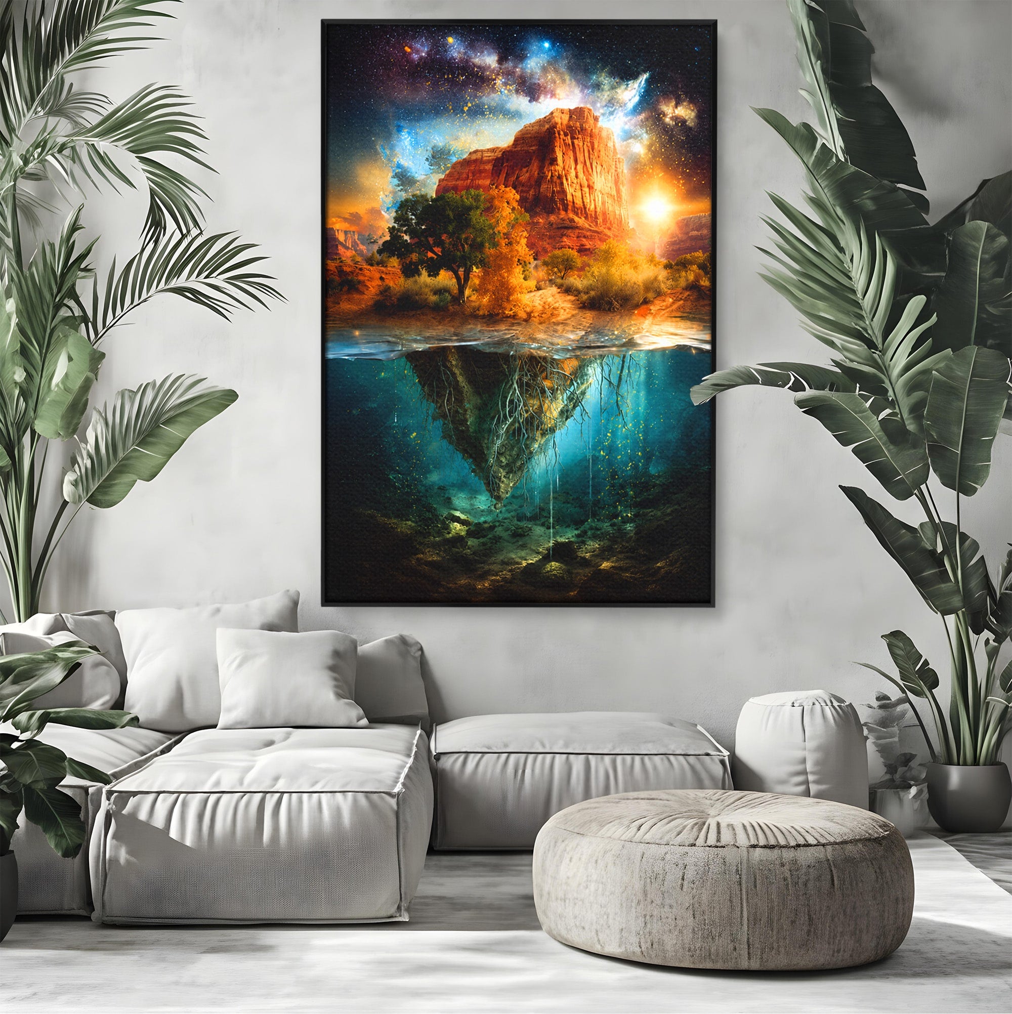 Tablou Canvas Premium LuxCanva® A1681, Muntele Cosmic, Munte, Univers, Peisaj, Fantezie, Living, Culori Vibrante