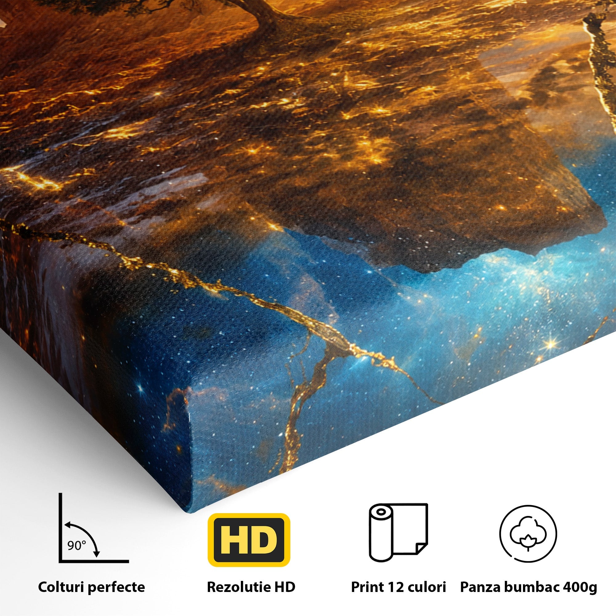 Tablou Canvas Premium LuxCanva® A1682, Copac Singuratic Sub Galaxie, Copac, Galaxie, Peisaj, Natura, Living, Culori Vibrante