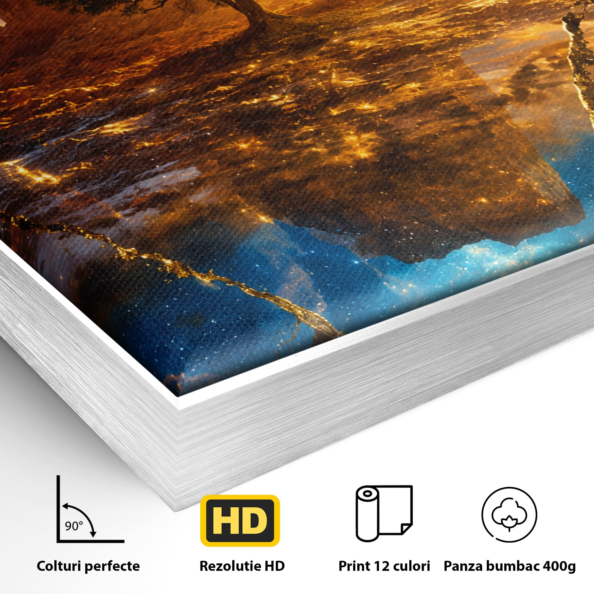Tablou Canvas Premium LuxCanva® A1682, Copac Singuratic Sub Galaxie, Copac, Galaxie, Peisaj, Natura, Living, Culori Vibrante