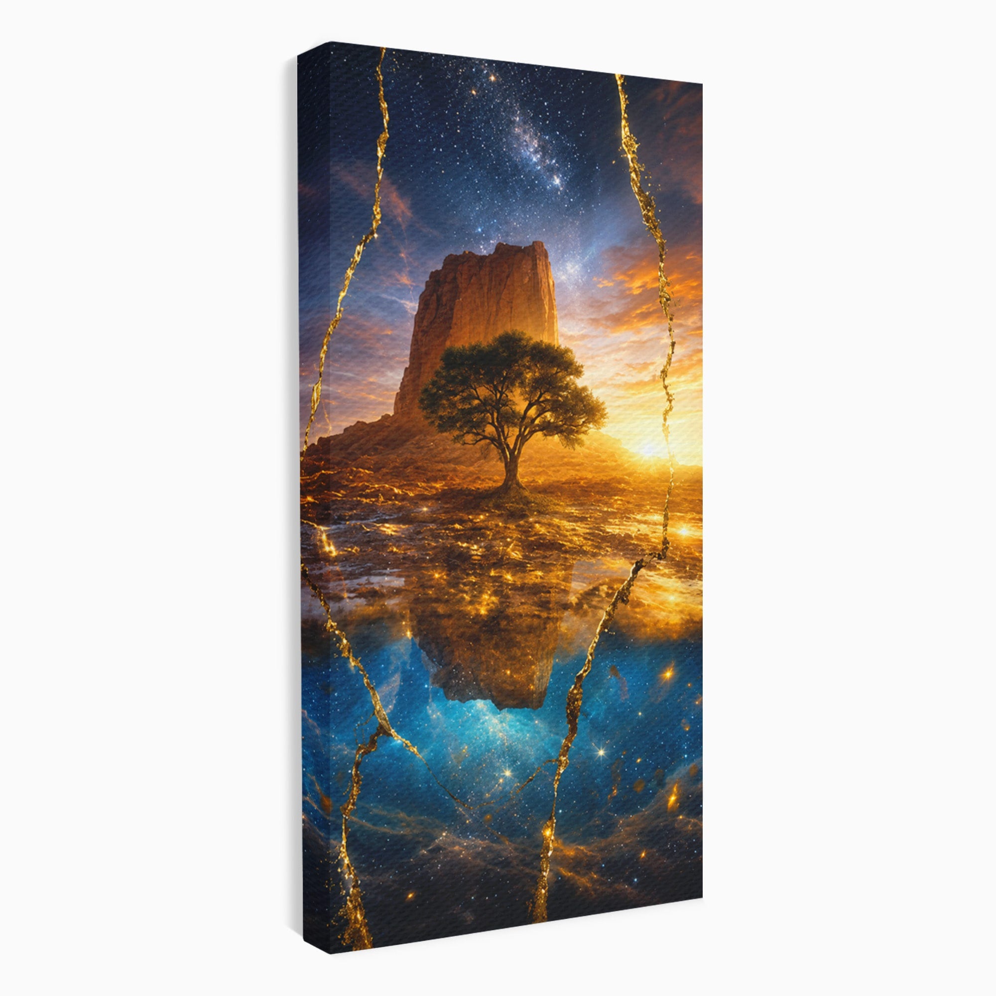 Tablou Canvas Premium LuxCanva® A1682, Copac Singuratic Sub Galaxie, Copac, Galaxie, Peisaj, Natura, Living, Culori Vibrante