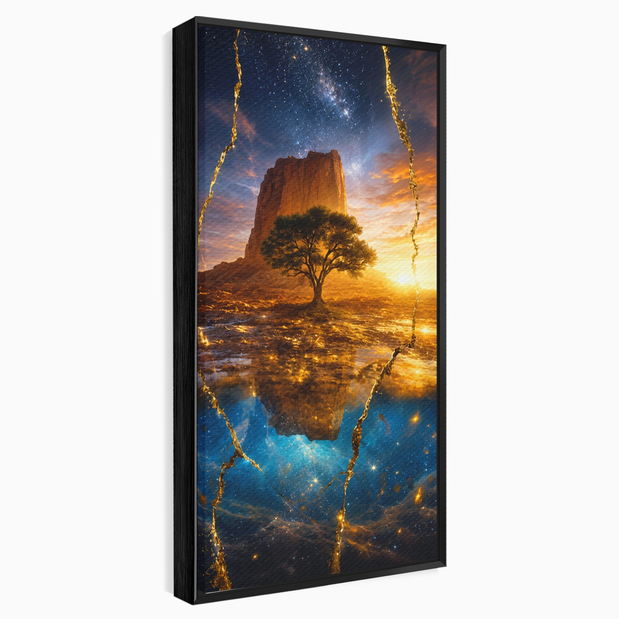 Tablou Canvas Premium LuxCanva® A1682, Copac Singuratic Sub Galaxie, Copac, Galaxie, Peisaj, Natura, Living, Culori Vibrante
