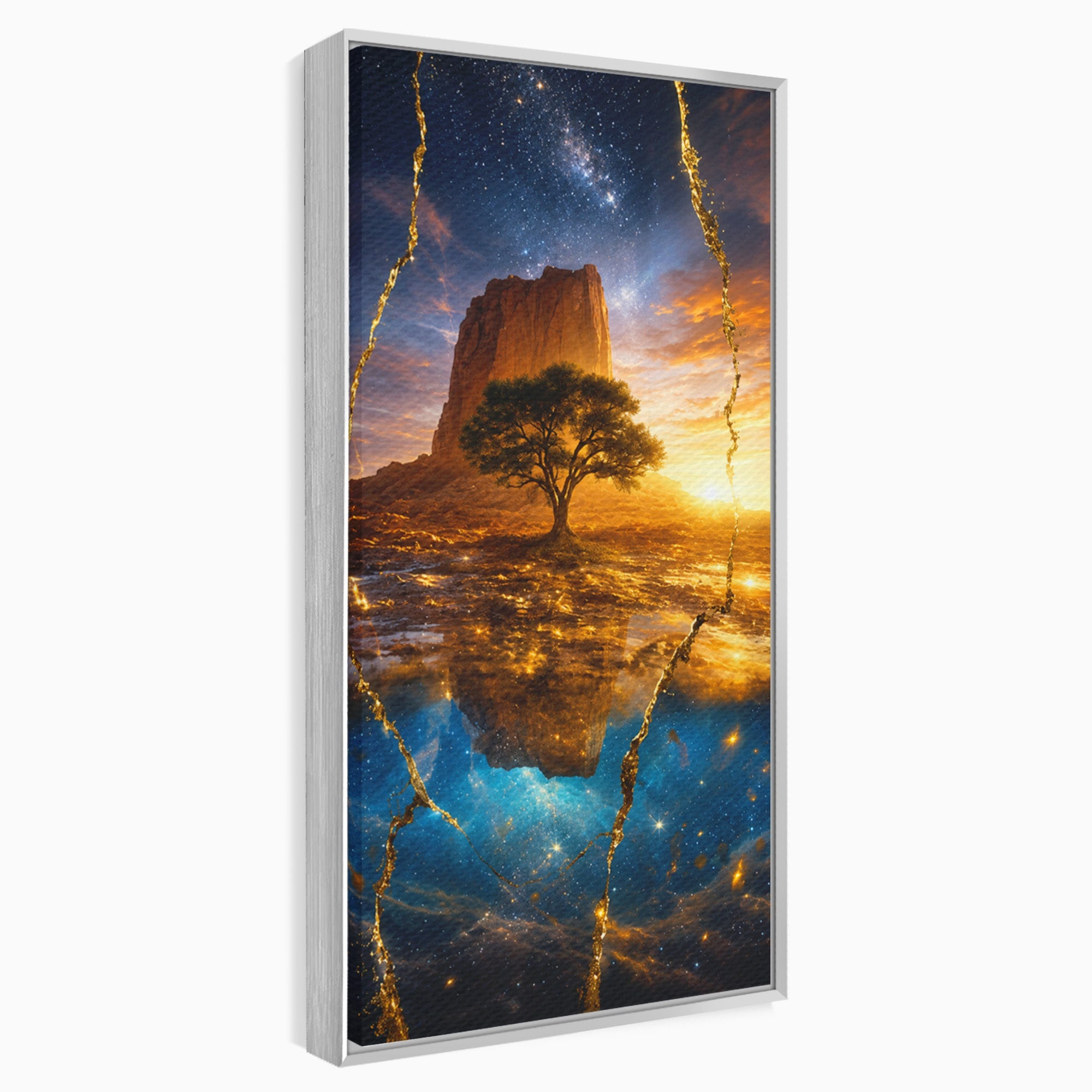 Tablou Canvas Premium LuxCanva® A1682, Copac Singuratic Sub Galaxie, Copac, Galaxie, Peisaj, Natura, Living, Culori Vibrante