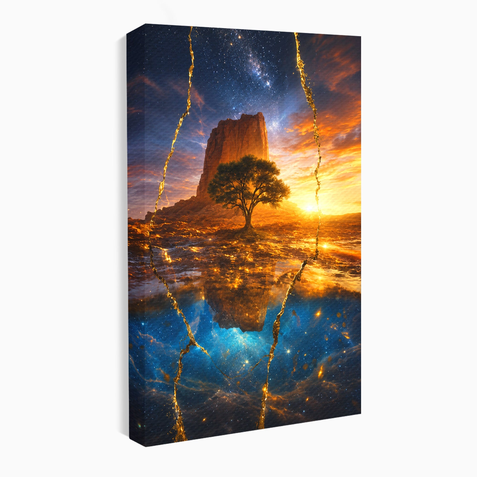 Tablou Canvas Premium LuxCanva® A1682, Copac Singuratic Sub Galaxie, Copac, Galaxie, Peisaj, Natura, Living, Culori Vibrante