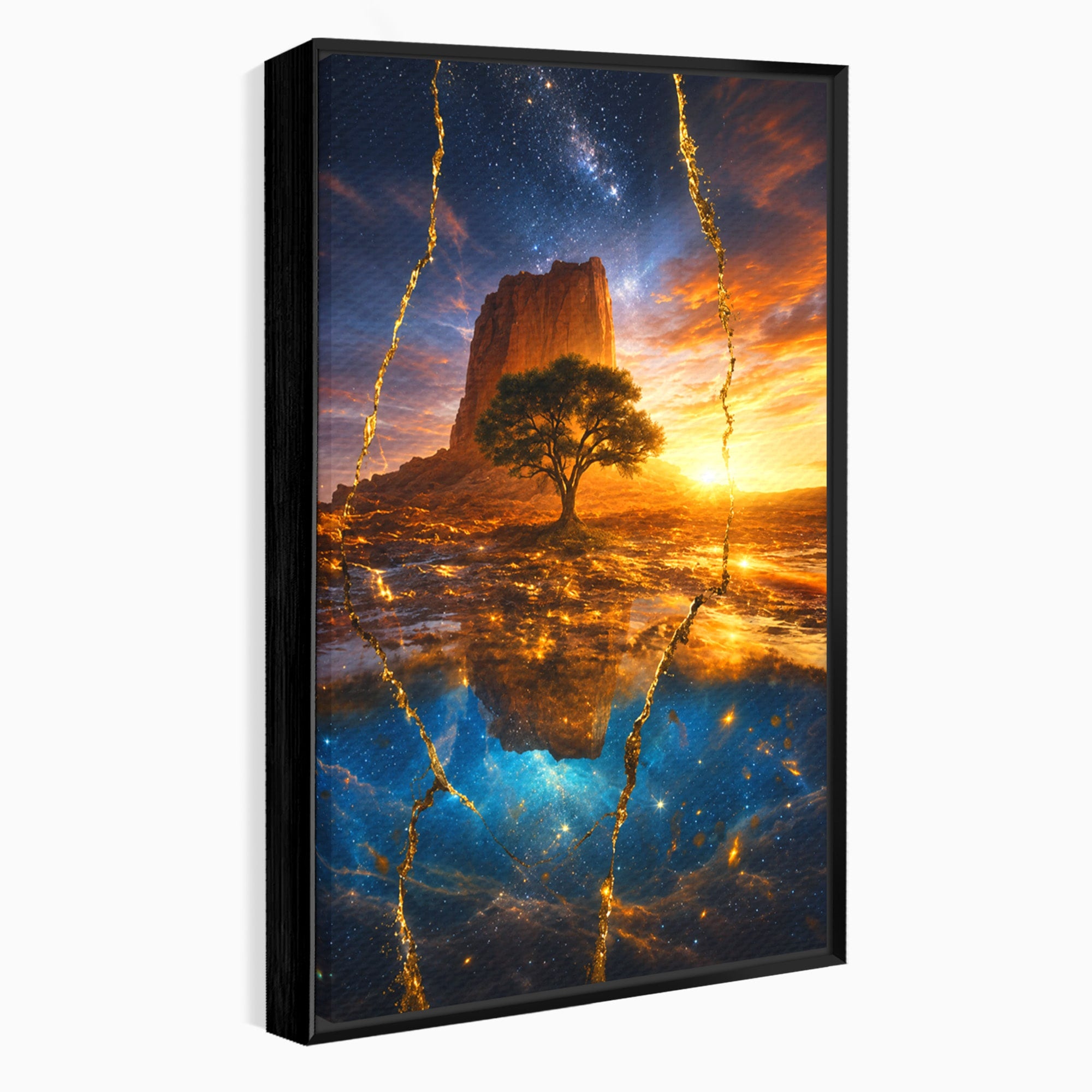 Tablou Canvas Premium LuxCanva® A1682, Copac Singuratic Sub Galaxie, Copac, Galaxie, Peisaj, Natura, Living, Culori Vibrante