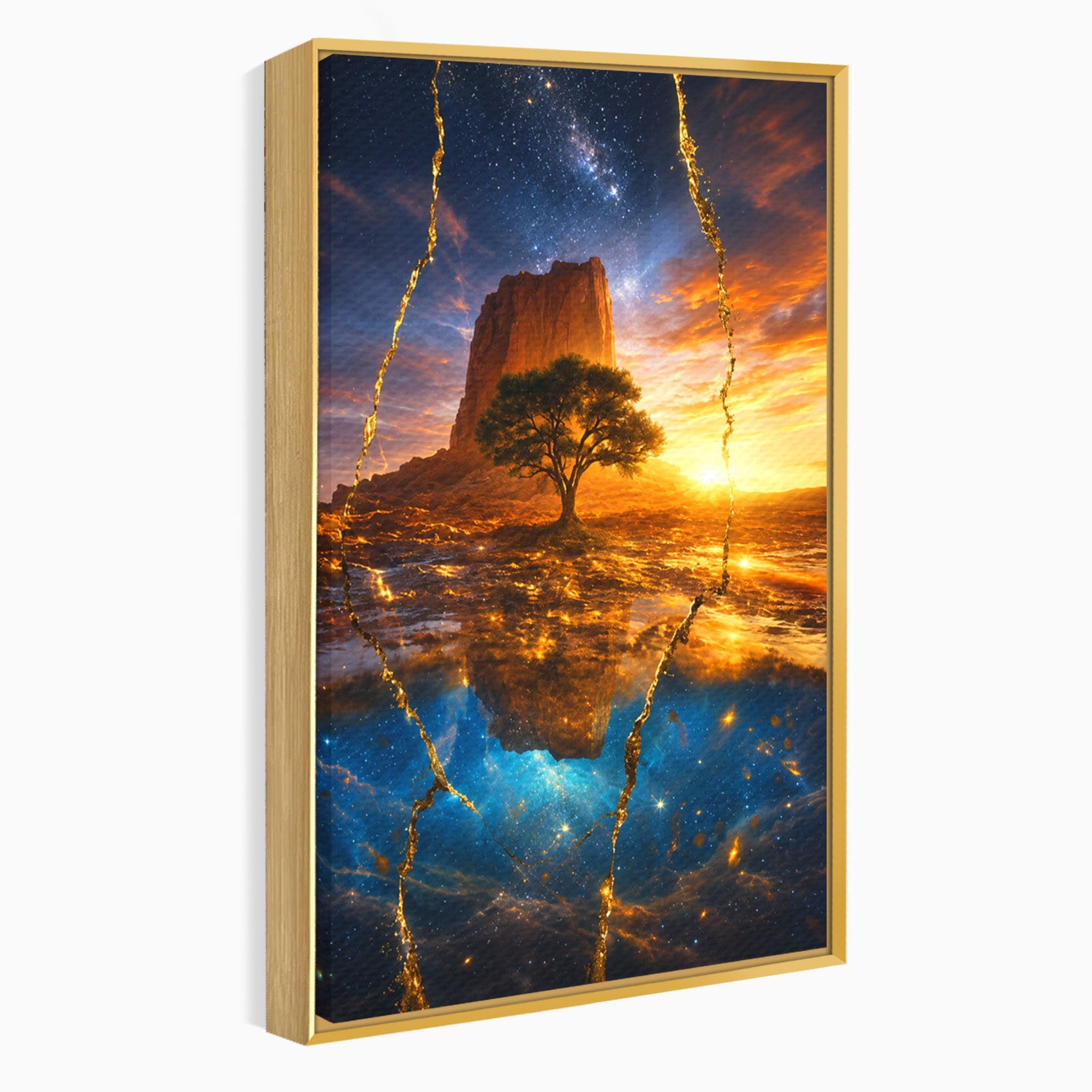 Tablou Canvas Premium LuxCanva® A1682, Copac Singuratic Sub Galaxie, Copac, Galaxie, Peisaj, Natura, Living, Culori Vibrante