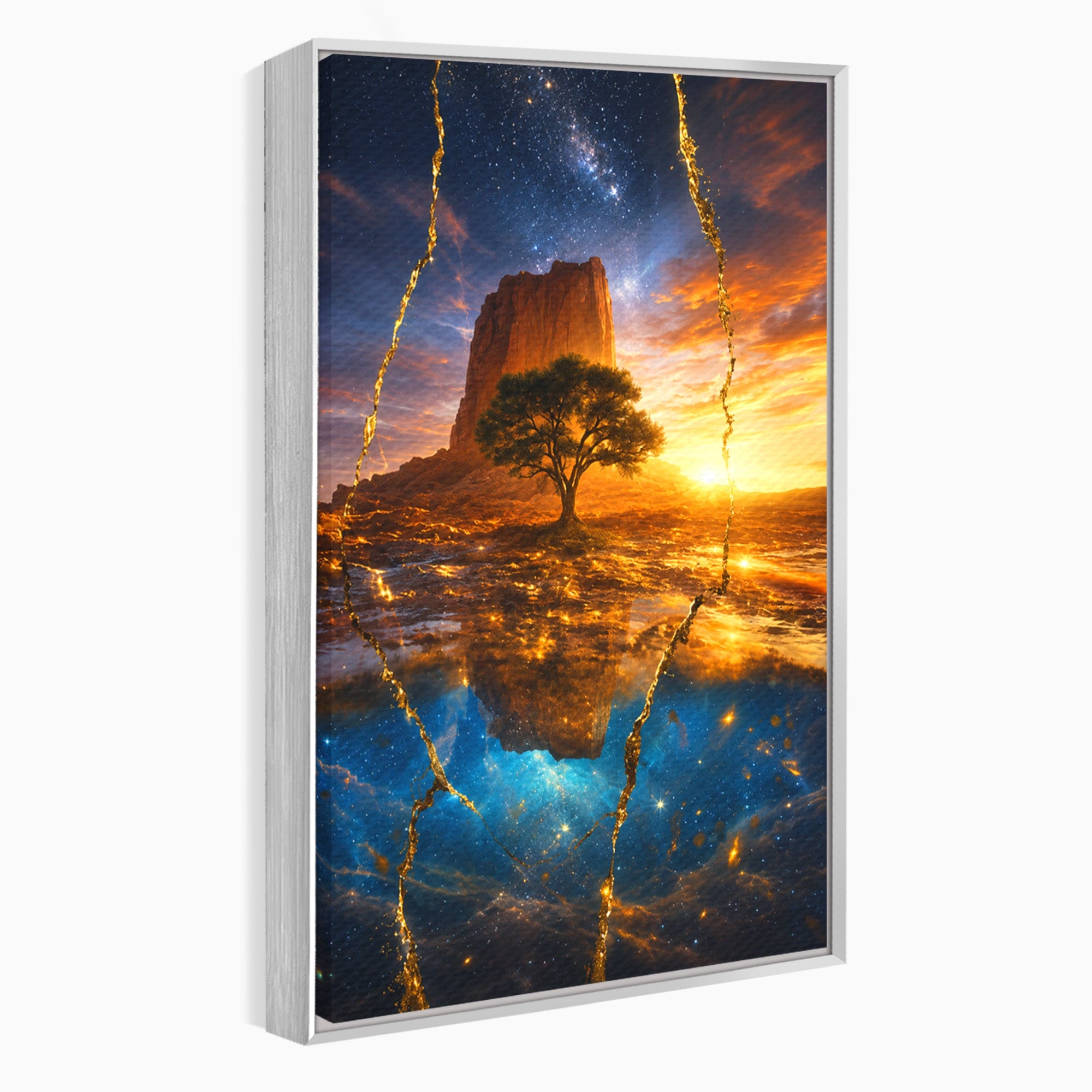 Tablou Canvas Premium LuxCanva® A1682, Copac Singuratic Sub Galaxie, Copac, Galaxie, Peisaj, Natura, Living, Culori Vibrante