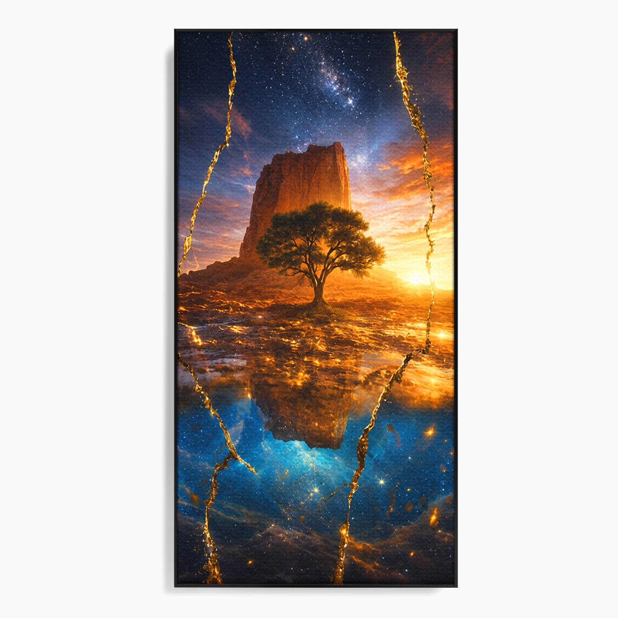 Tablou Canvas Premium LuxCanva® A1682, Copac Singuratic Sub Galaxie, Copac, Galaxie, Peisaj, Natura, Living, Culori Vibrante