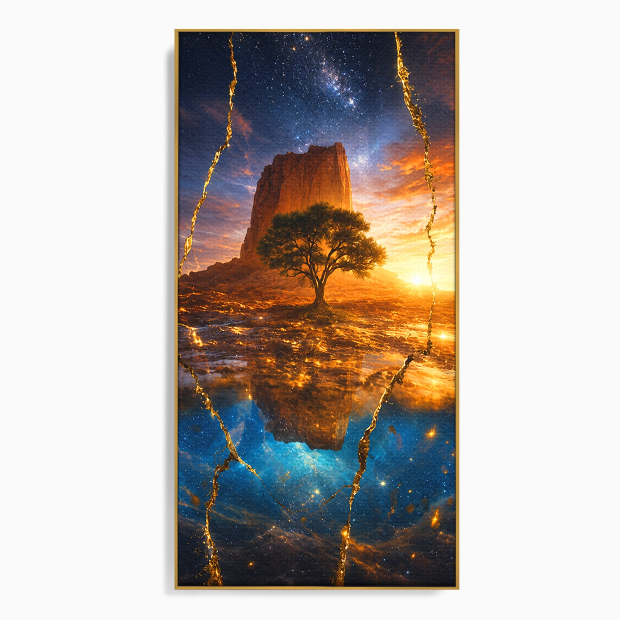 Tablou Canvas Premium LuxCanva® A1682, Copac Singuratic Sub Galaxie, Copac, Galaxie, Peisaj, Natura, Living, Culori Vibrante